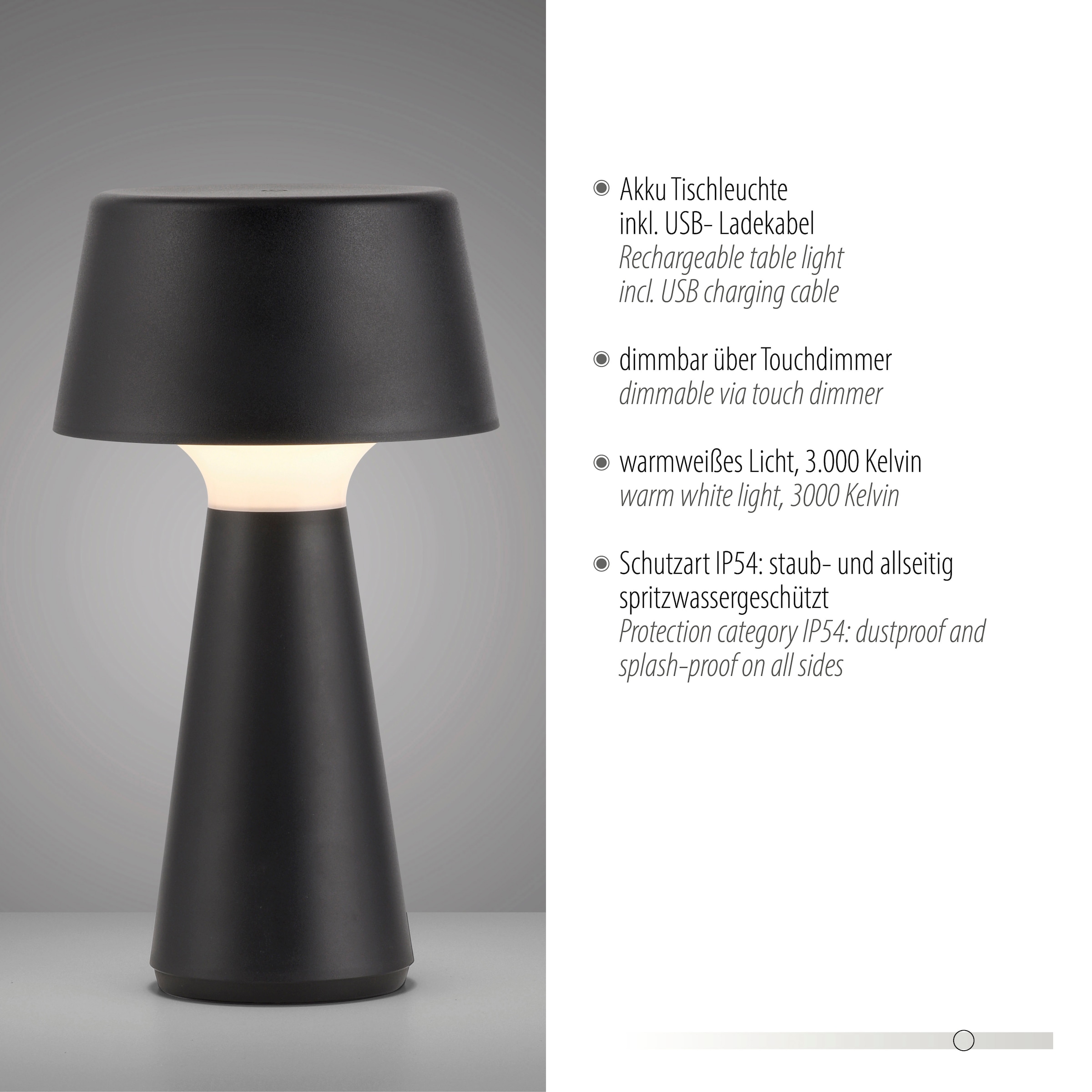 JUST LIGHT Tischleuchte »ABERA« LED-Modul 1 Stk. Warmweiß Akkuleuchte