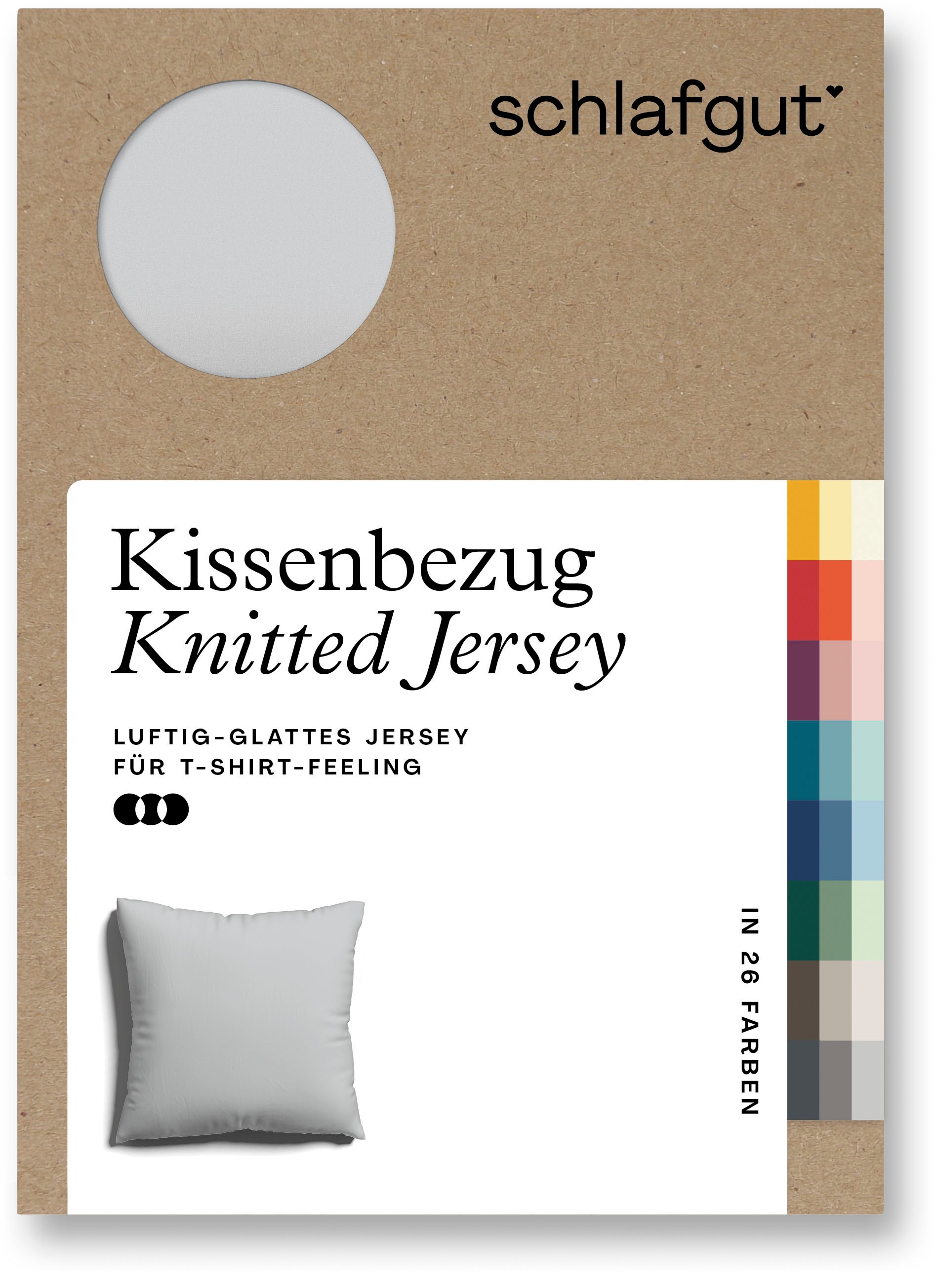 Schlafgut Kissenbezug »Knitted Jersey aus Bio-Baumwolle mit Elasthan, bügelfrei,«, (1 St.), besonders fein gestrickt, Kissenhülle mit farbigem Reißverschluss