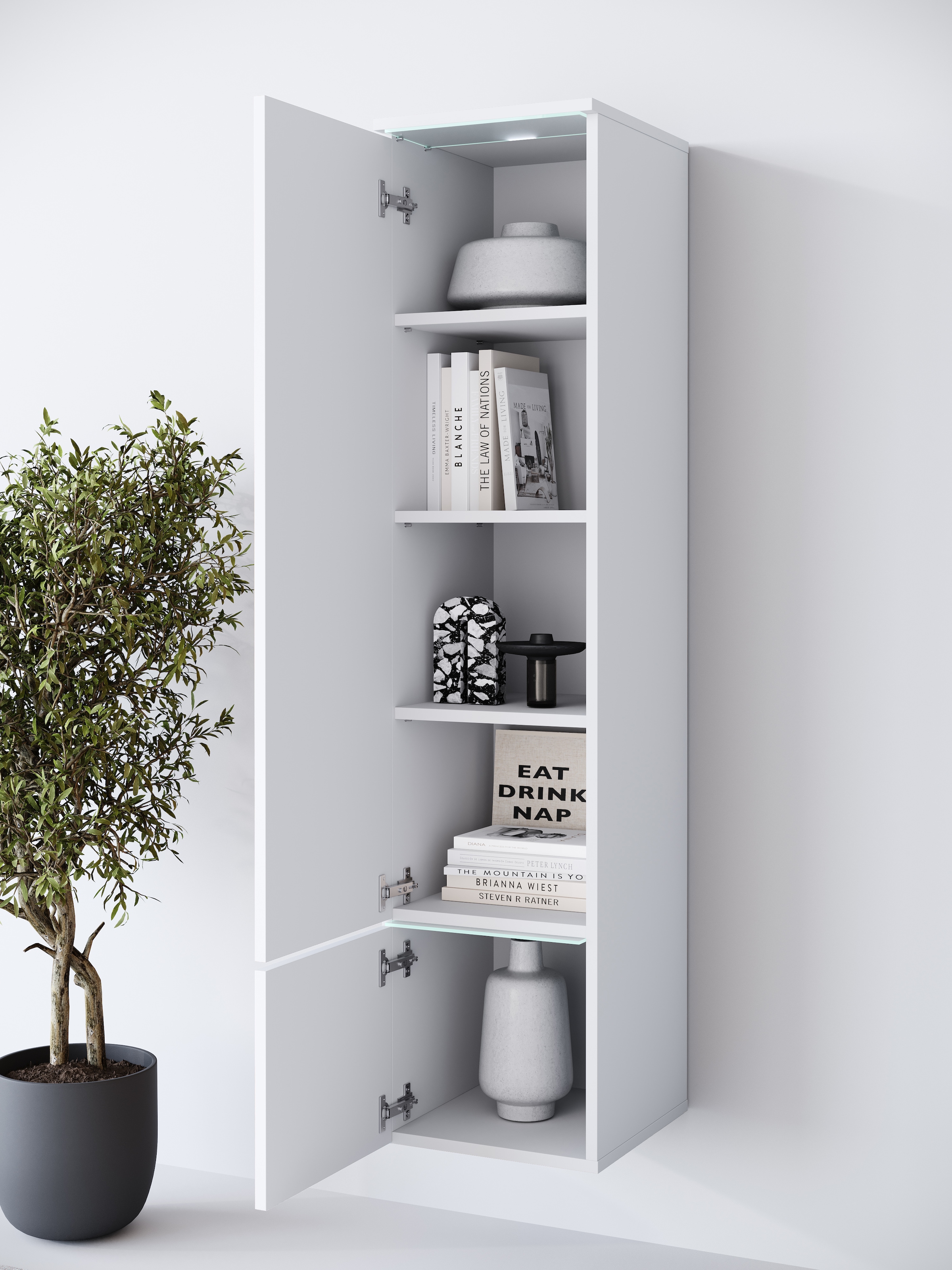 Home affaire Vitrine »Vera, Höhe 130 cm, in verschiedenen Farbausführungen« 1 Stk. tlg. LED-Beleuchtung, Türanschlag frei wählbar, stehend/hängend