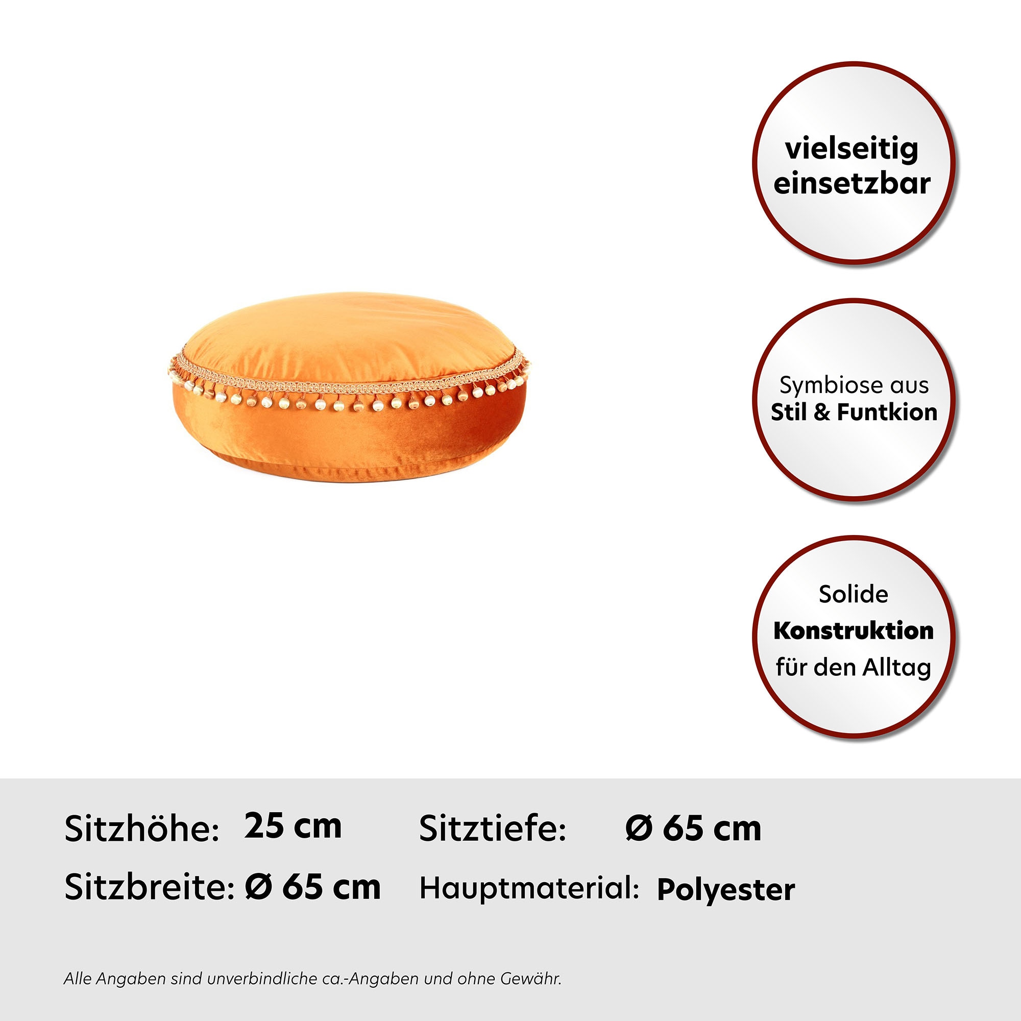 Kayoom Sitzhocker »Pouf Taj Mahal 425, samtweiche Oberfläche«, (1 St.), samtweich, farbig, modern, orientalisches Design