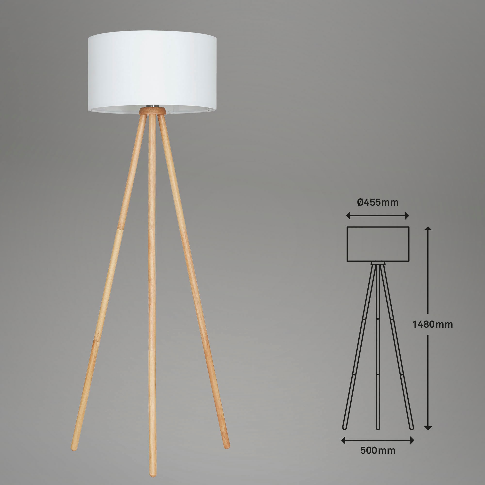 Briloner Leuchten Stehlampe »1379016 Floor«, Holz Stativ, Stoffschirm, inkl. Kabelschalter, exkl. 1x E27 max. 60 W