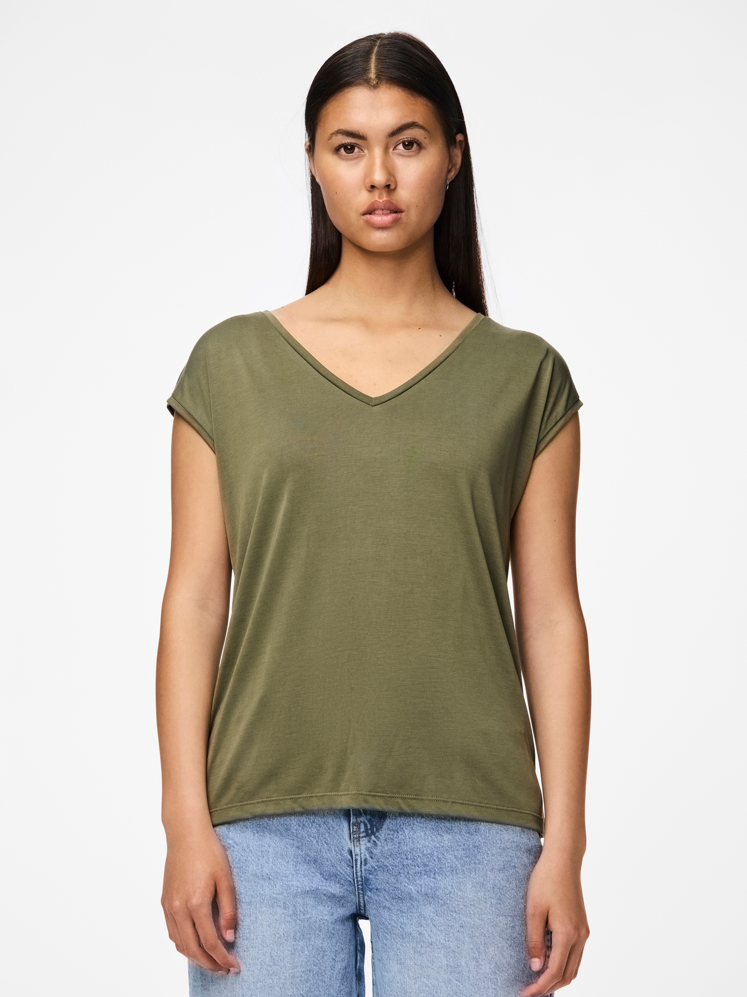 pieces Kurzarmshirt »PCKAMALA TEE NOOS BC« Materialmix, regular fit