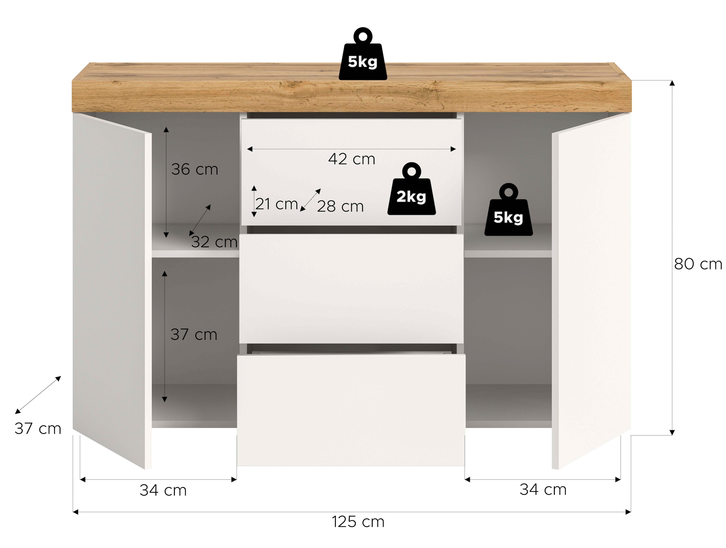 OTTO home Sideboard »MAMBO, TOPSELLER!, Breite 125cm, 2 Türen, 3 Schubkästen, push-2-open« 2 farbige Ausführung, in verschiedenen Farben erhältlich, 1 Stk. tlg. Sideboard, Kommode, Wohnzimmer, Flur, Arbeitszimmer
