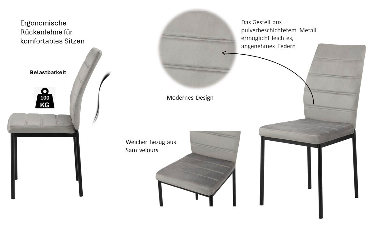 INOSIGN Esszimmerstuhl »Cresswelle, TOPSELLER!«, (Set), 4 St., Samtvelours, Polsterstuhl mit weichem Samtveloursbezug, Metallgestell