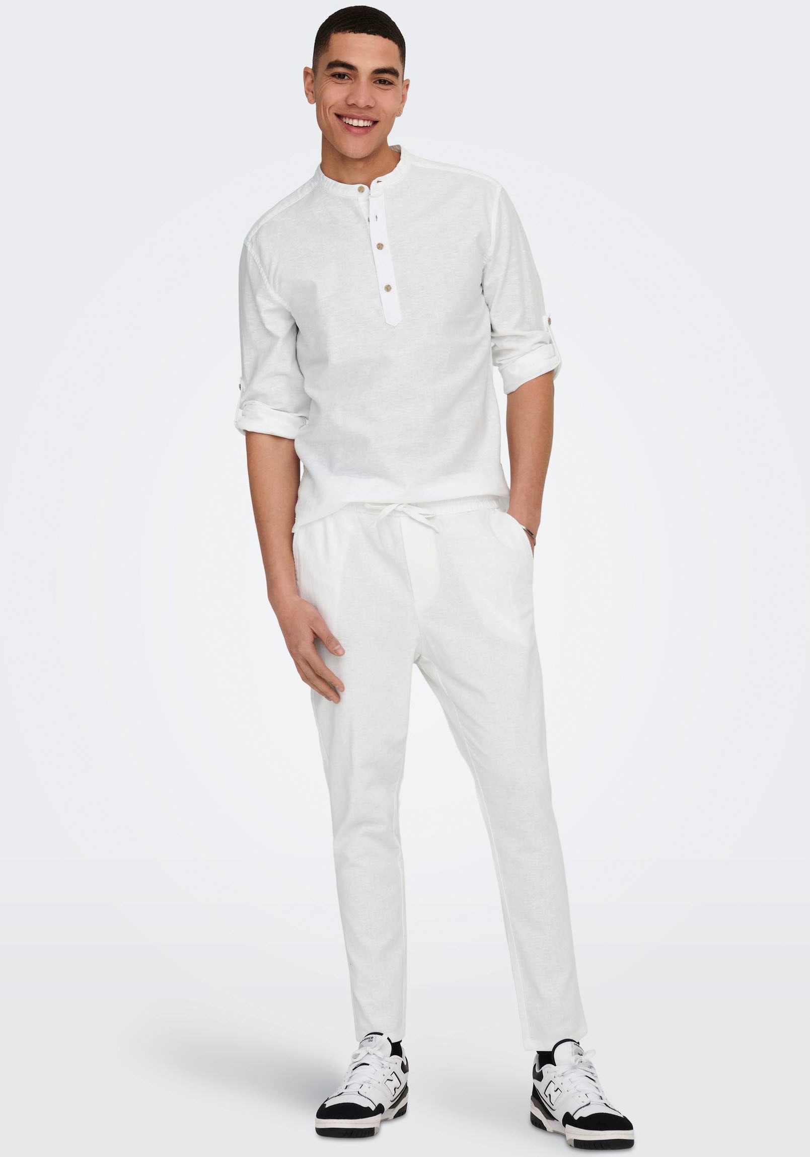 ONLY & SONS Langarmhemd »ONSCAIDEN LS HALFPLACKT LINEN SHIRT«