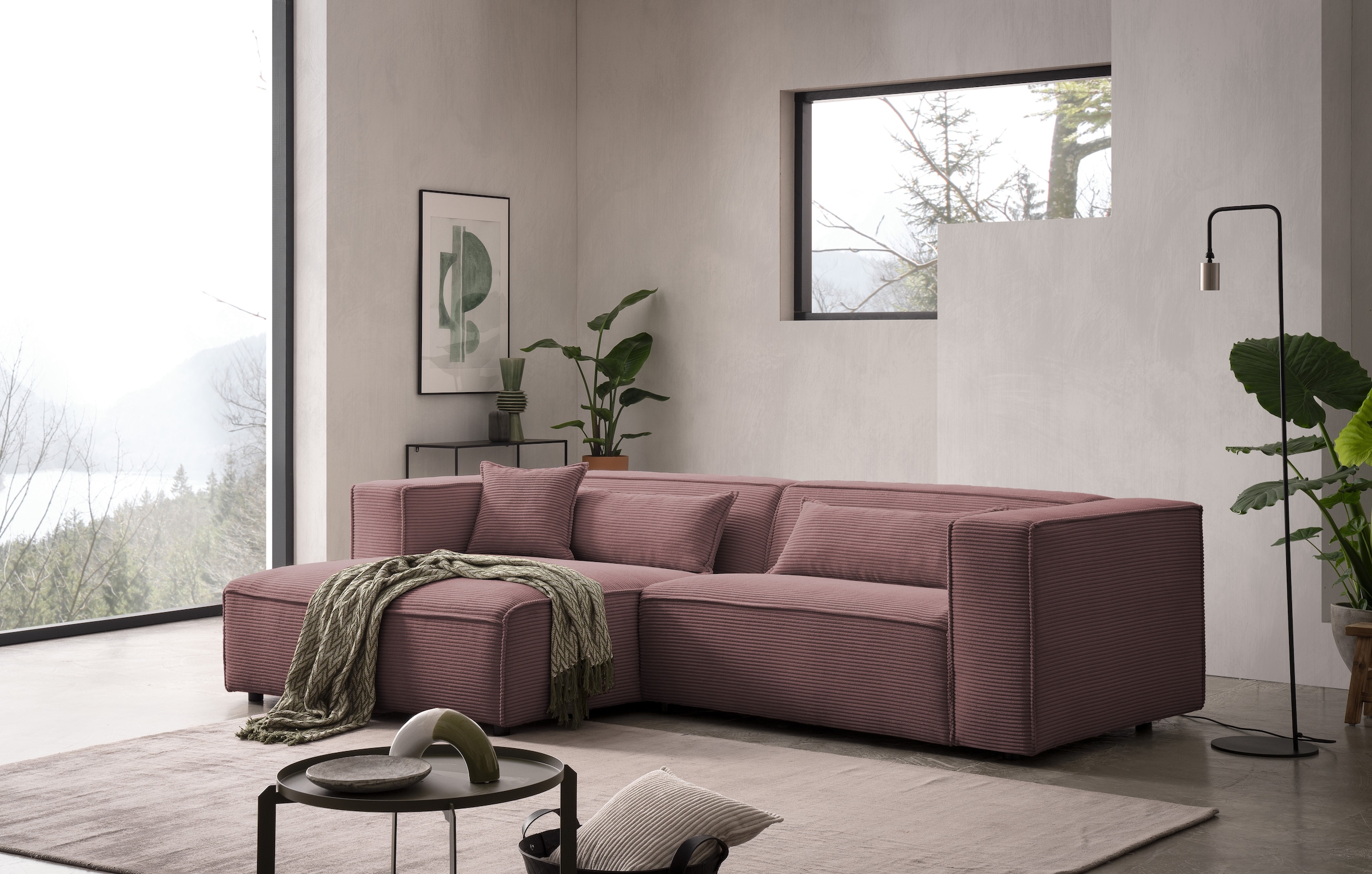 LeGer Home by Lena Gercke Ecksofa »PIARA Cord mit Kedernaht L-Form« wahlweise Ottomane rechts/links, schwarze Füße, bequemer Sitzkomfort