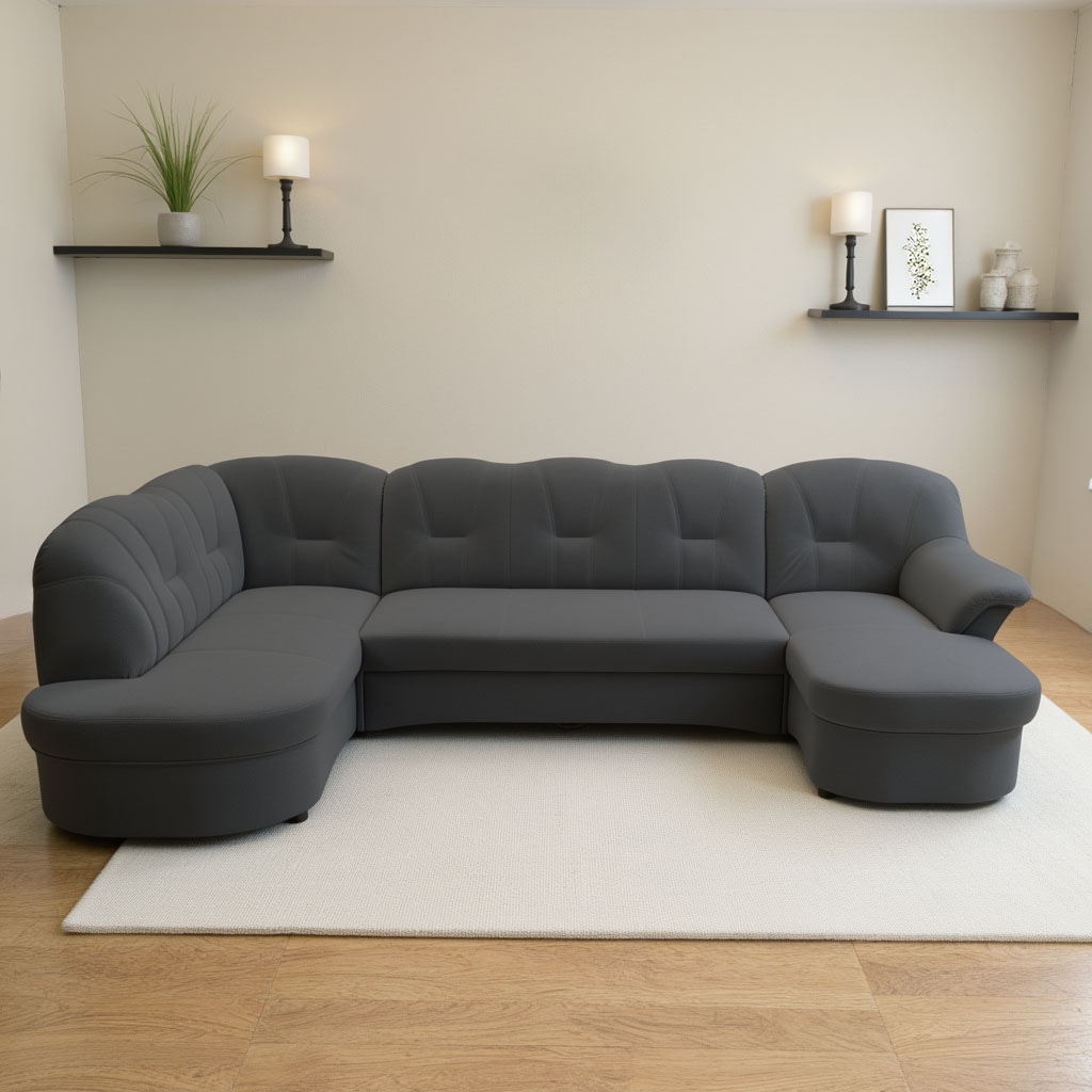 DOMO collection Wohnlandschaft »Flores auch in Leder-Bezug, B/T/H: 293/180/86 cm, U-Form«, (3 St.), wahlweise mit Bettfunktion, wahlweise mit Federkern
