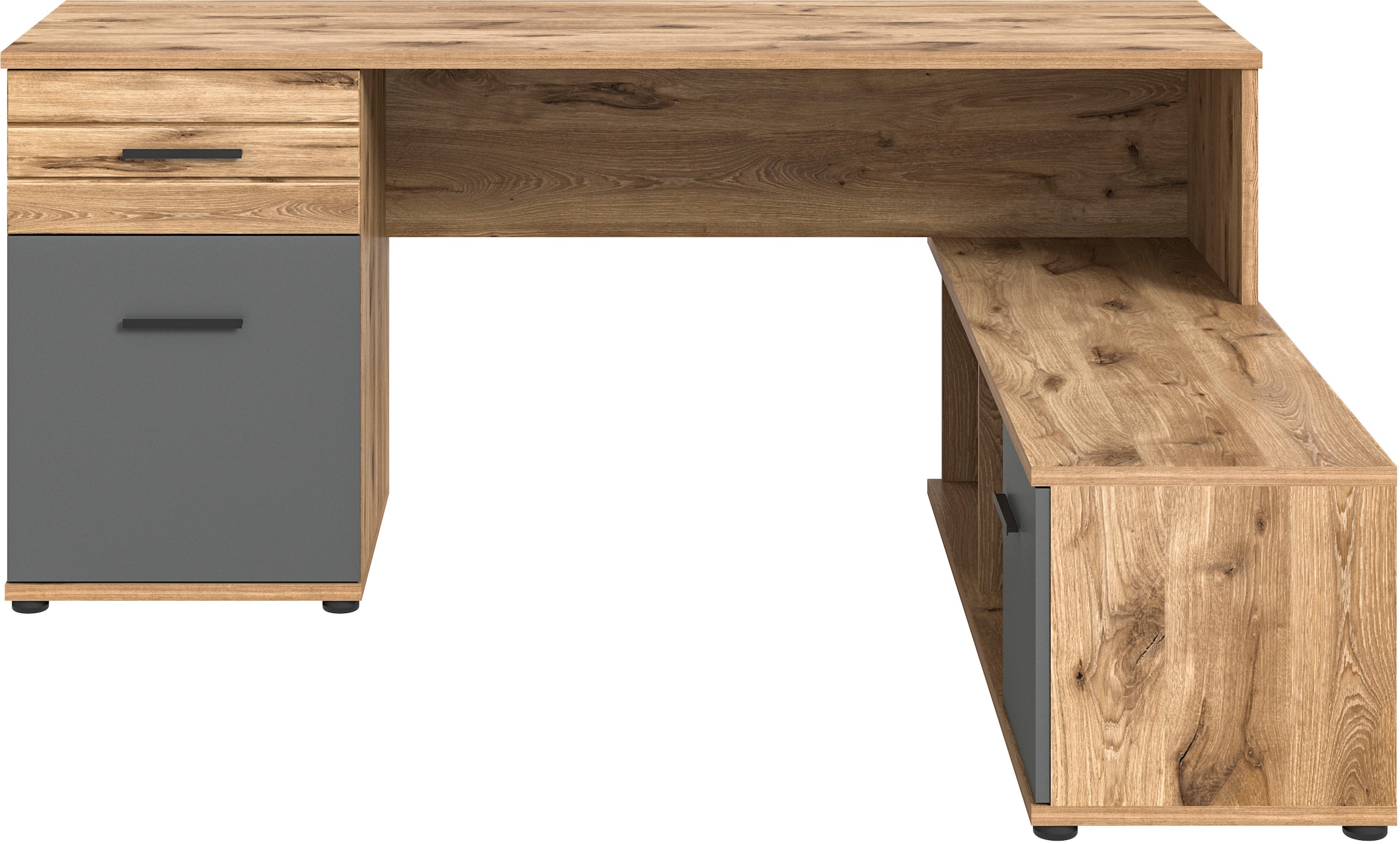 INOSIGN Eckschreibtisch »Riga, Breite 170cm, in Nox Oak Nachbildung und Basalt grau«, Bürotisch, Schreibtisch, Ecktisch, Arbeitszimmer, Computertisch