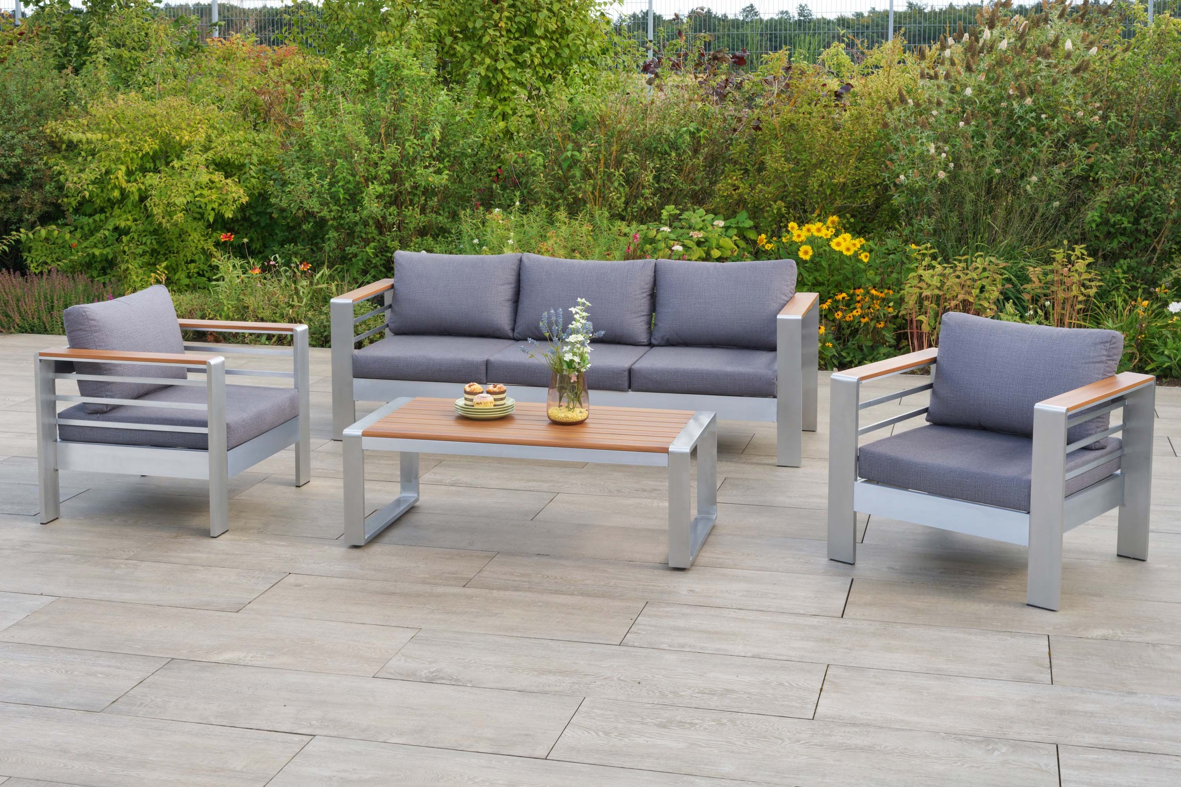 MERXX Gartenlounge-Set »Nestos« Set, 14 tlg. inkl. 2 Sessl, 1 Bank, 10 Aulagen, 1 Tisch
