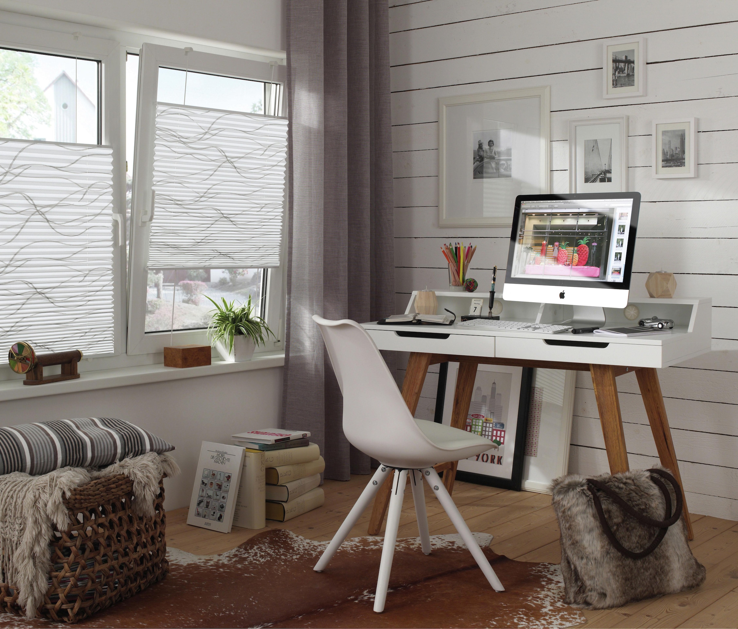 GARDINIA Plissee »EASYFIX Katy Wave mit 2 Bedienschienen« Lichtschutz ohne Bohren verspannt in der Breite kürzbar