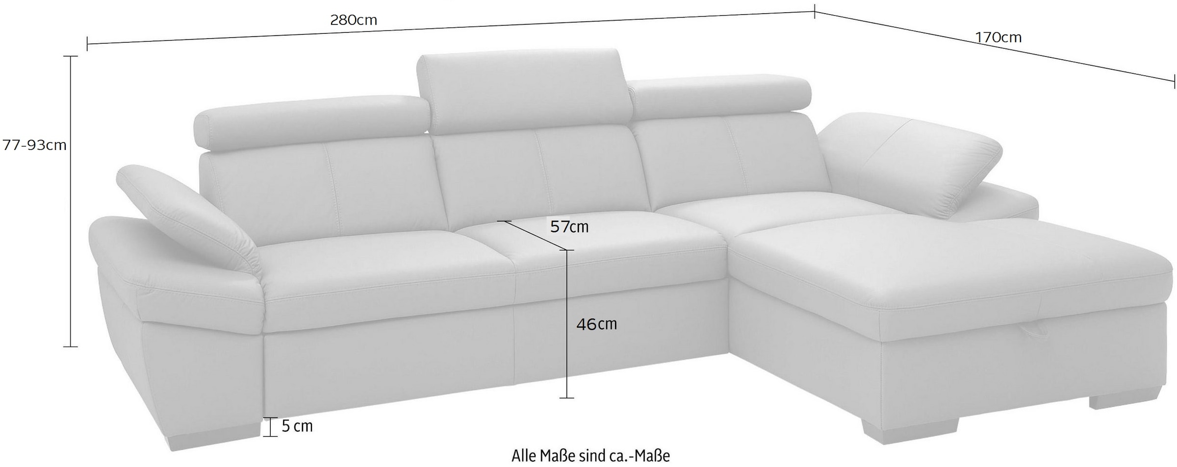 exxpo - sofa fashion Ecksofa »Salerno, inkl. Kopf- und Armteilverstellung, elegant & bequem, L-Form« wahlweise mit Bettfunktion und Bettkasten, tolle Detailverarbeitung