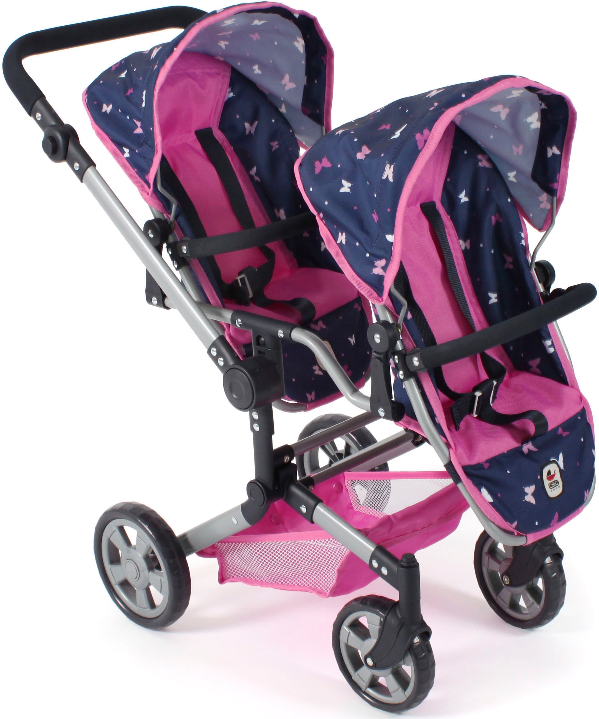 Puppen-Zwillingsbuggy »Linus Duo, Butterfly, rosa«, mit zwei abnehmbaren, bis in...