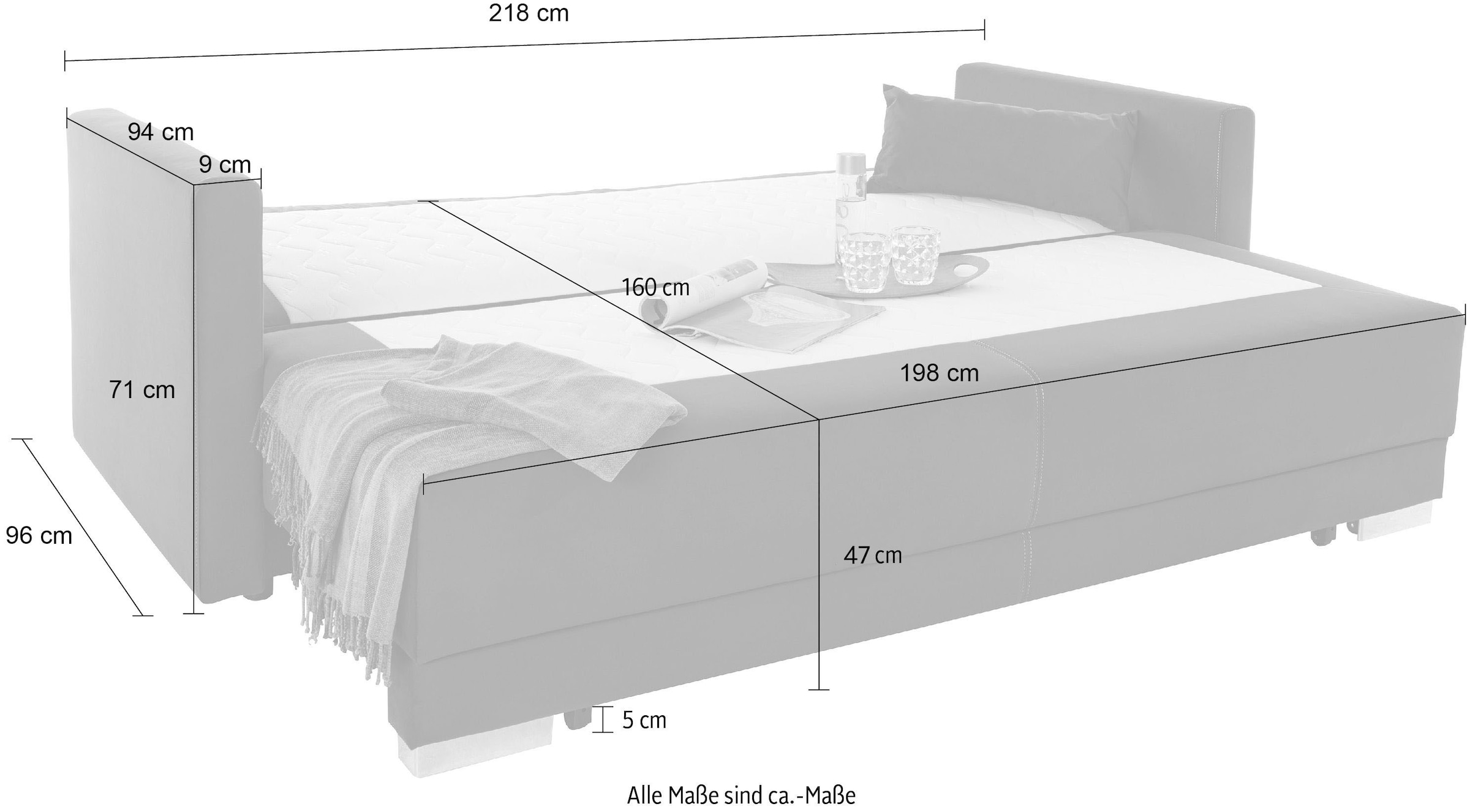 INOSIGN Schlafsofa »Berlin«, mit Boxspringaufbau, Bettfunktion & Bettkasten, Dauerschlafsofa