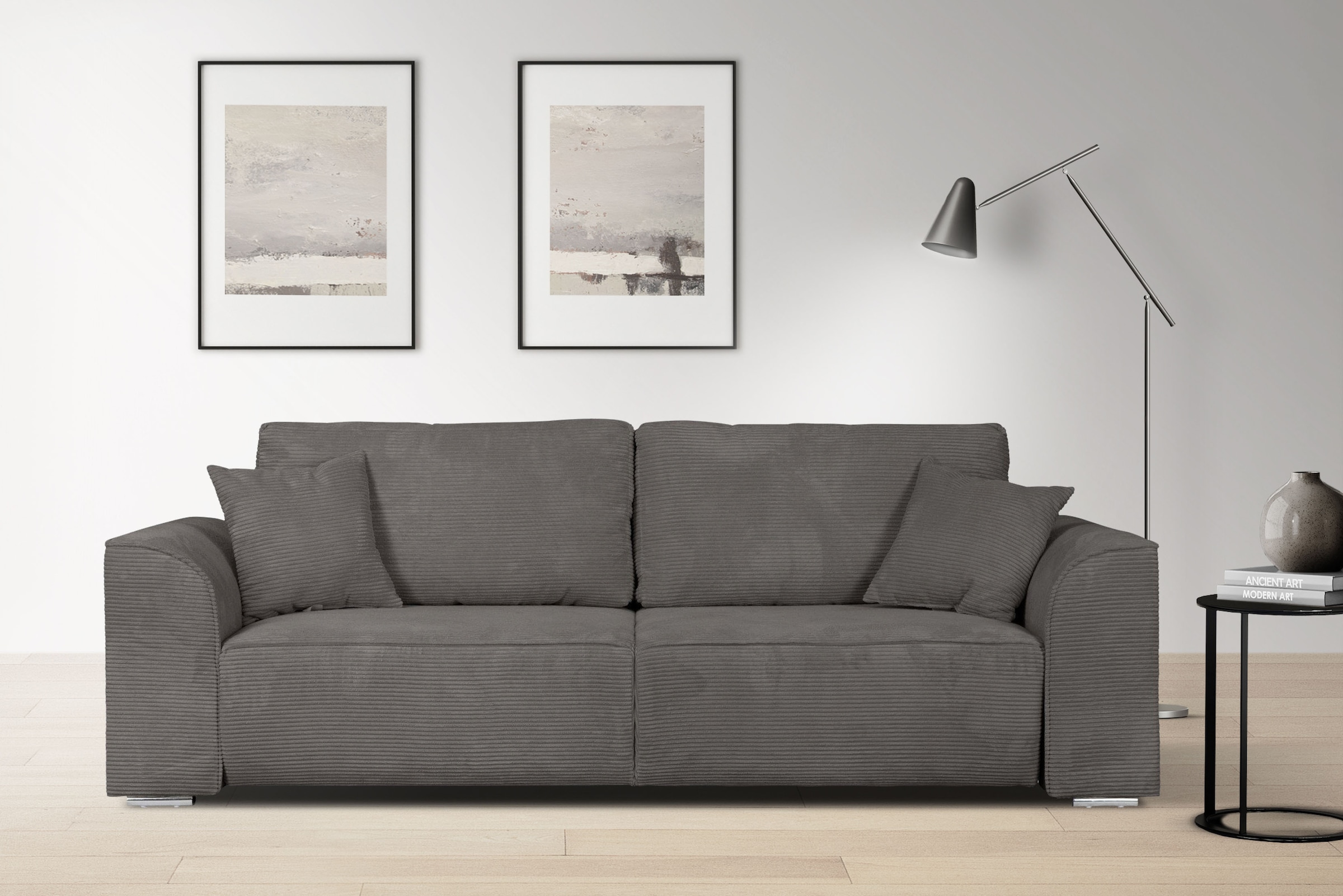 INOSIGN 3-Sitzer »BEATRICE, B: 250 cm - wahlweise mit Bettfunktion« u. Bettkasten, incl. 2 Zierkissen