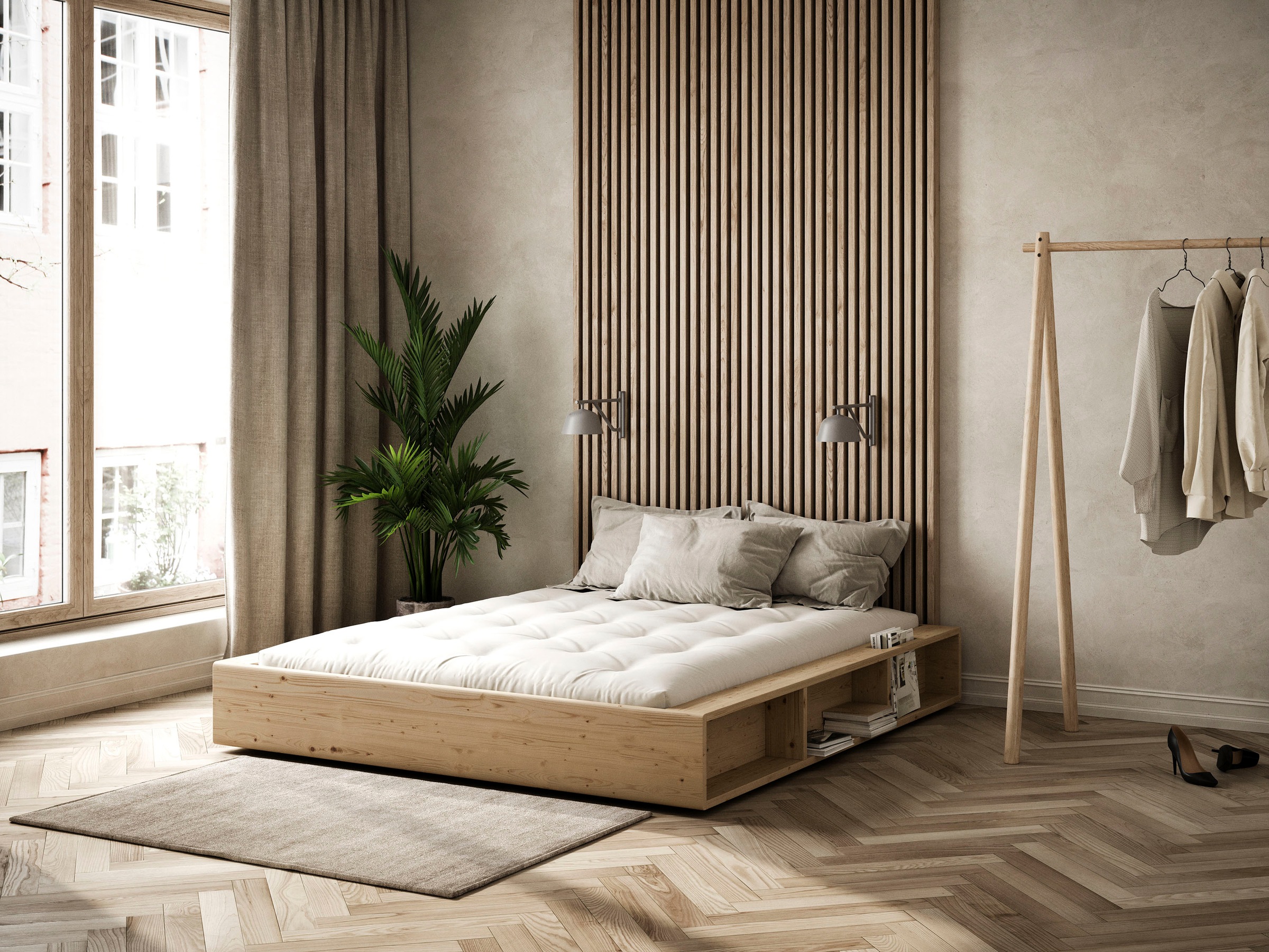 Karup Design Stauraumbett "Ziggy Bed, Stauraumbett, FSC-zertifiziertes Massivholz made in Europe" Erhältlich für Matratzen Breite 90, 120, 140, 160 oder 180 cm, mit 3 Ablagen, inklusive Lattenrost, ohne Matratze, mehrere Farben