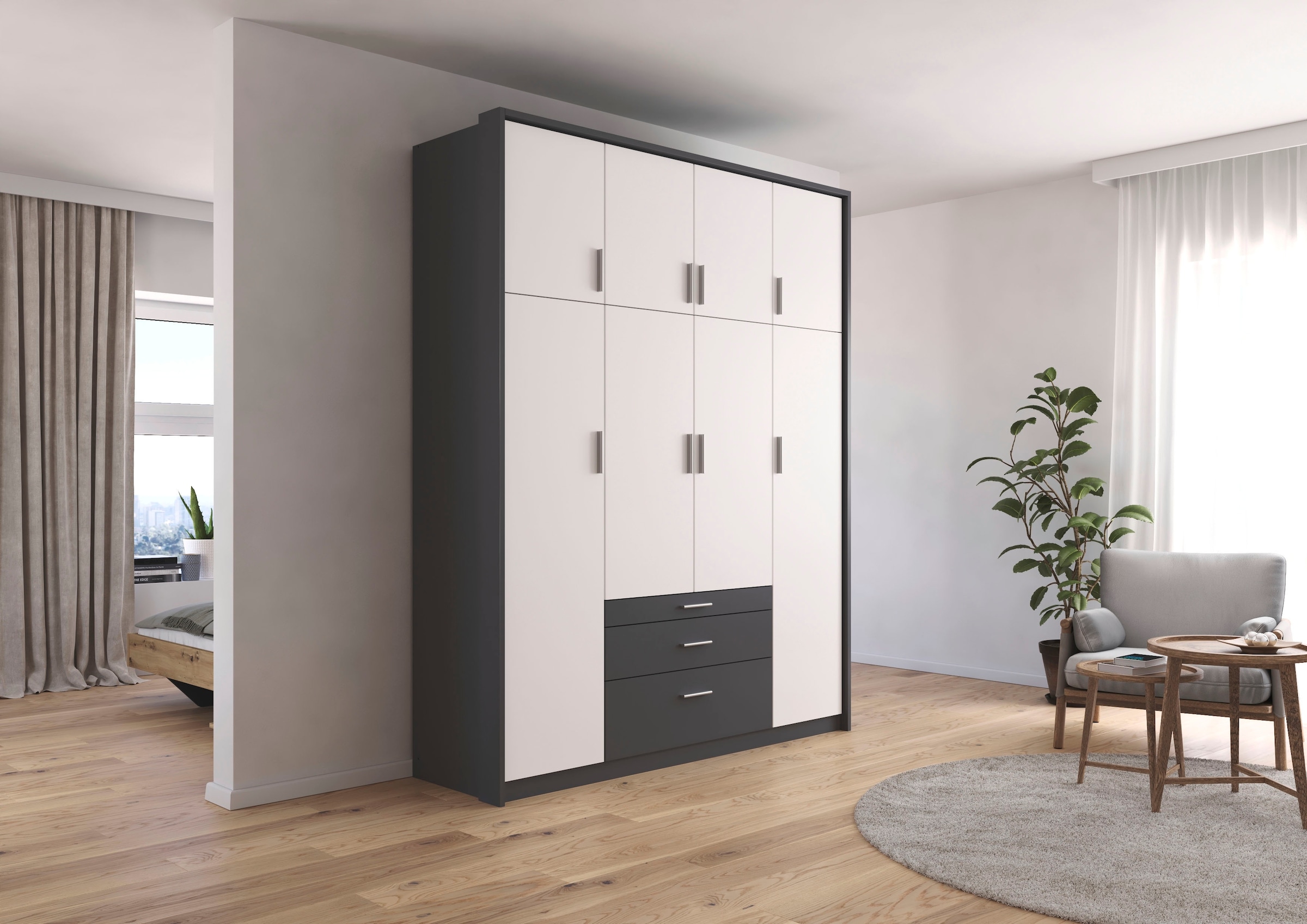 rauch Kleiderschrank »Schrank Drehtürenschrank Garderobe Ankleide Schlafzimmer HILDESHEIM« Breiten: 185/275 cm, Höhe 231 cm,  oberste Schublade mit praktischer Facheinteilung MADE IN GERMANY