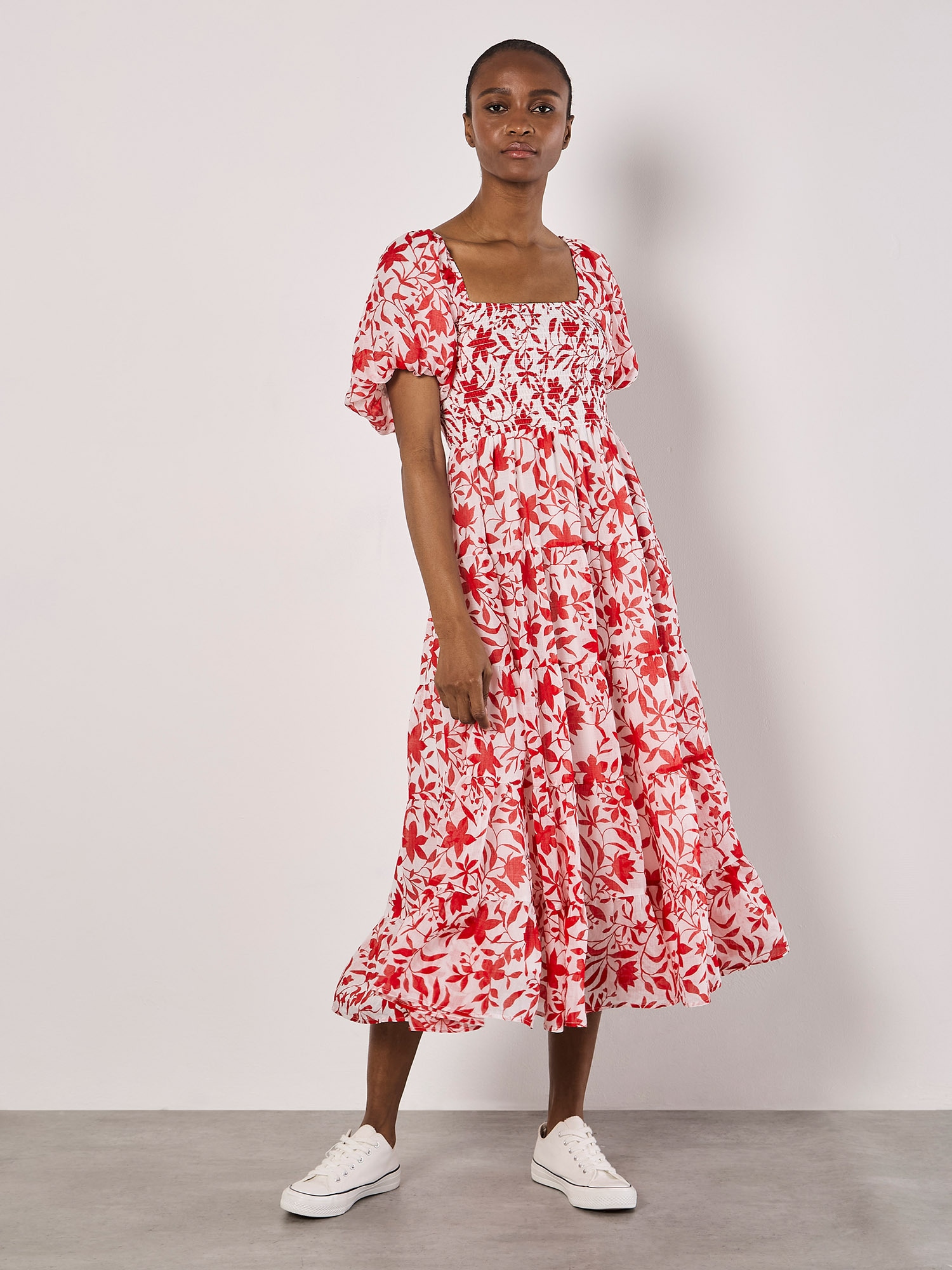 Apricot Druckkleid »Midikleid« mit Puffärmeln