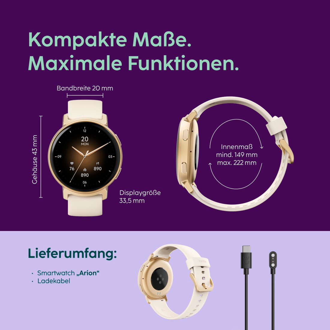 Hama Smartwatch »ARION GPS, AMOLED-Display, IP68, Telefonfunktion, 110 Sportmodi«(/ 1,32 ″)
