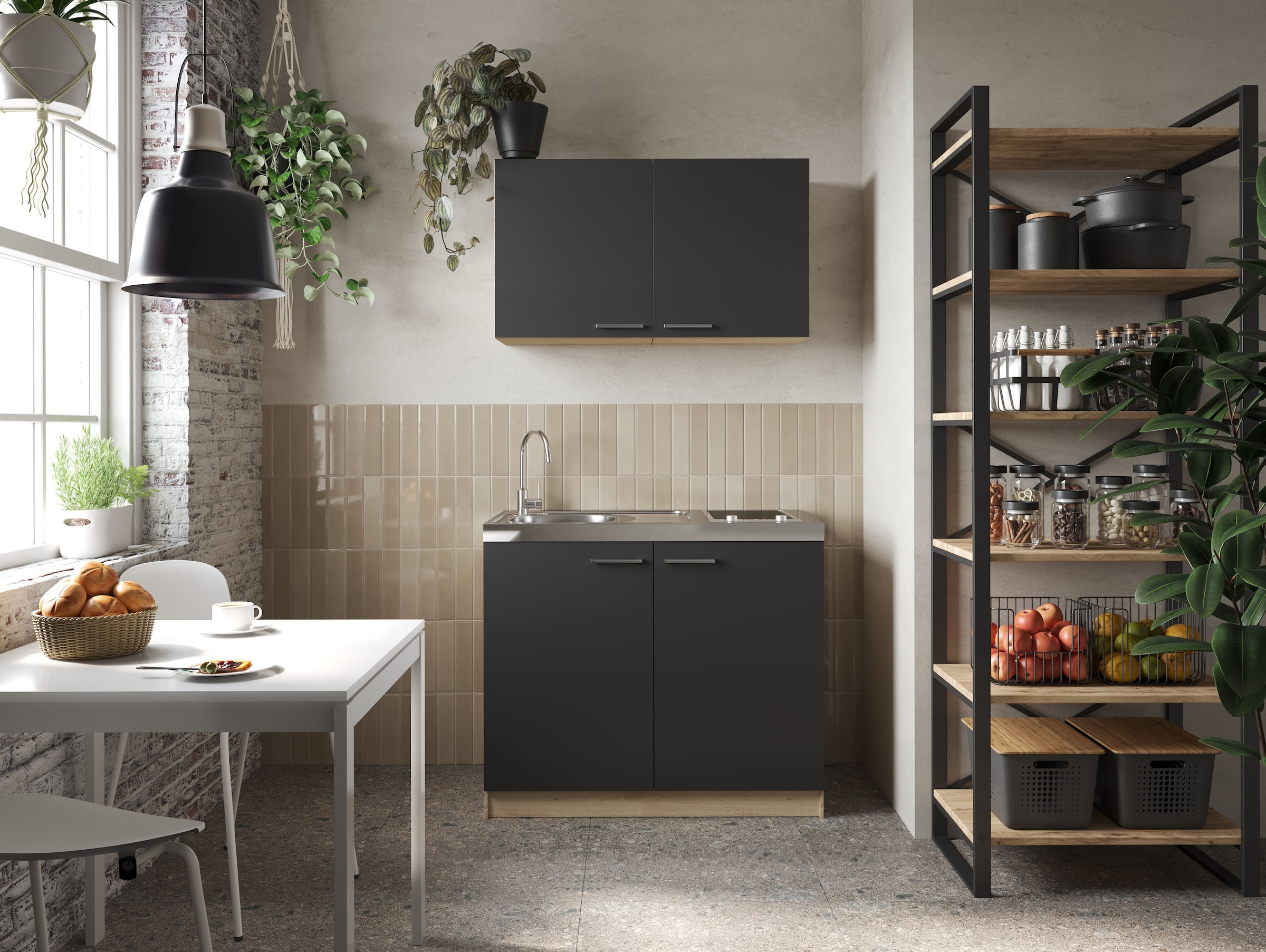 RESPEKTA Pantryküche »Merle« Breite 100 cm, mit Soft-Close Funktion, Stangengriffe aus Metall