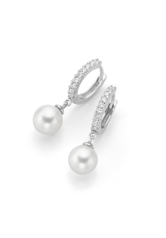 Perlenohrringe »Creolen mit Perlen und Zirkonia Steinen, Silber 925«