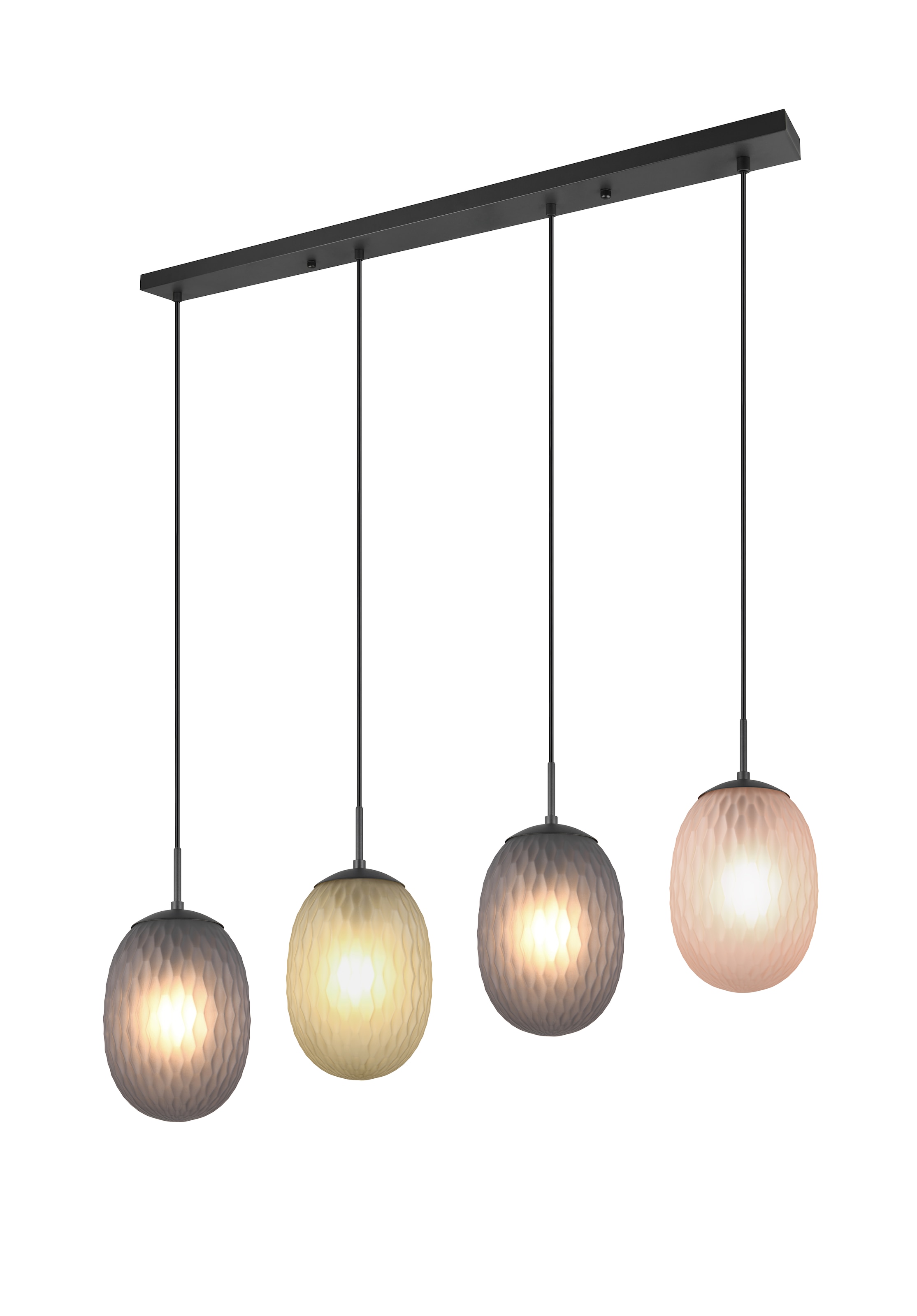 TRIO Leuchten Pendelleuchte »FACETTE, Hängeleuchte 4-flg. mit facettiertem Glasschirm in rauchgrau« E27 1 Stk. warmweiß - kaltweiß exkl. Leuchtmittel E27 max 25W, Höhe einstellbar max 150cm