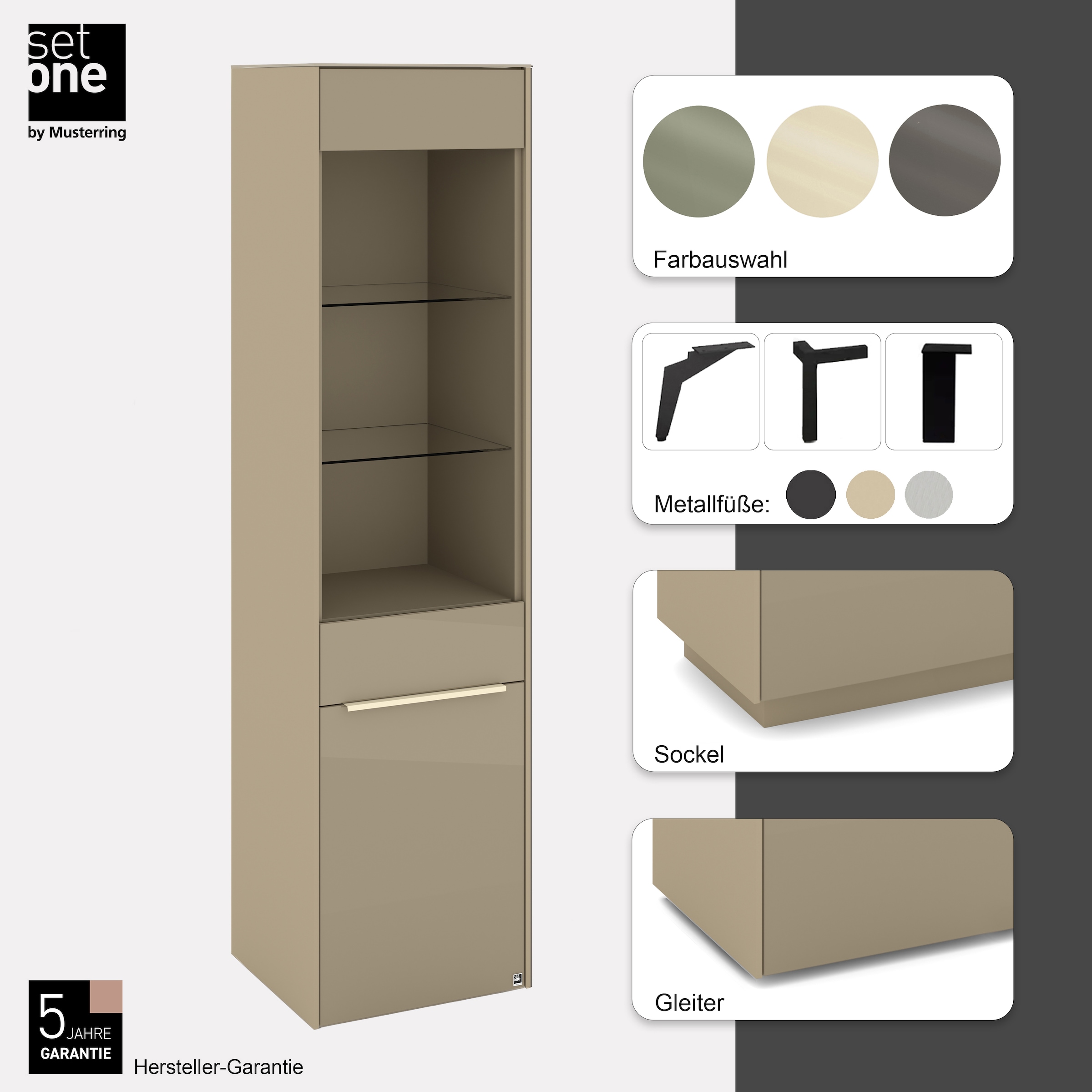 set one by Musterring Standvitrine »Reno« 1 Stk. tlg. Mit Gleitern und in verschiedenen Farben erhältlich