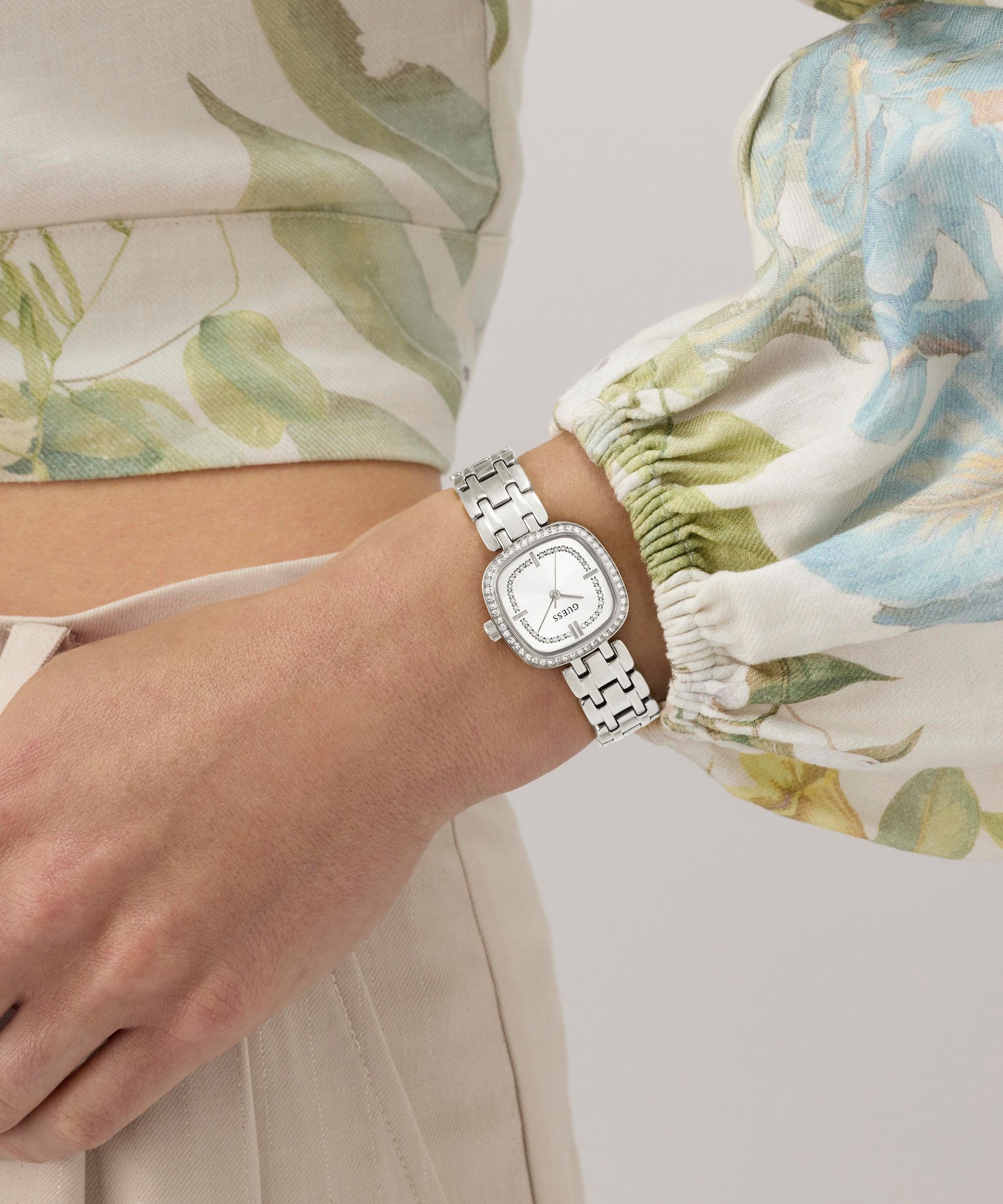 Guess Quarzuhr »HAZEL« Armbanduhr, Damenuhr, Edelstahlarmband, analog