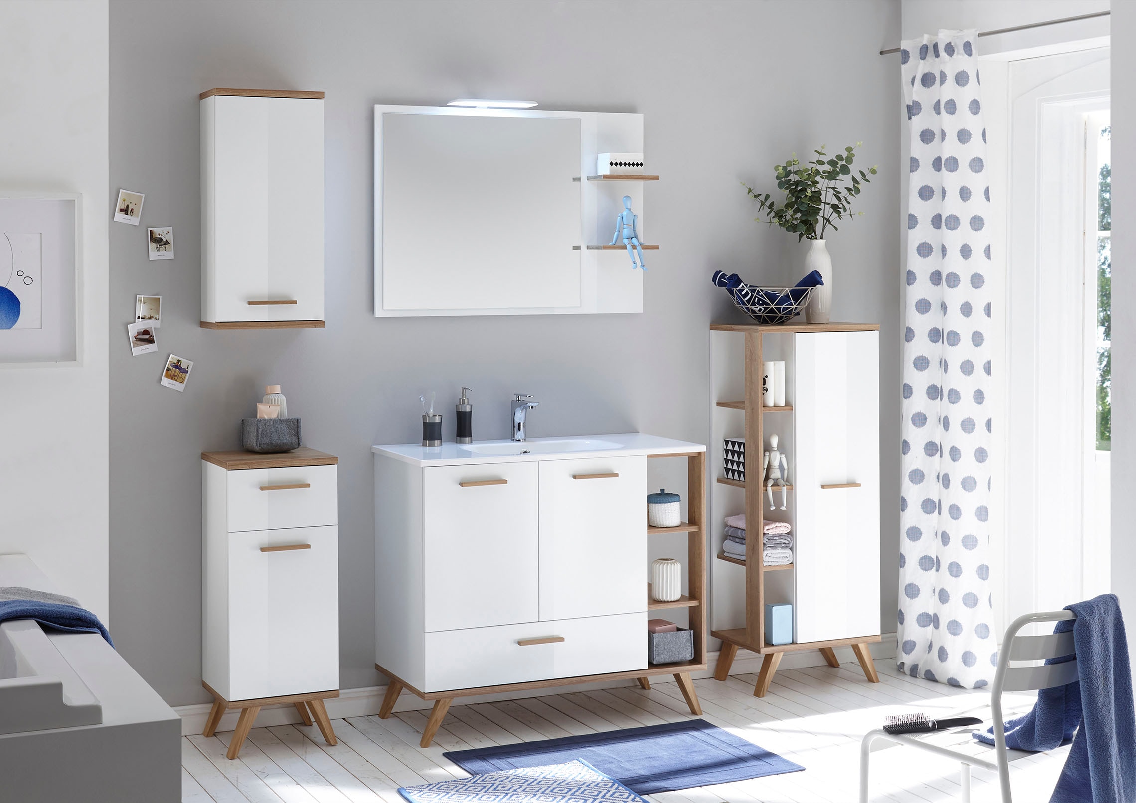 Saphir Badmöbel-Set »Quickset Mineralmarmor-Waschtisch mit LED-Spiegel, Unterschrank« 7 Stk. tlg.