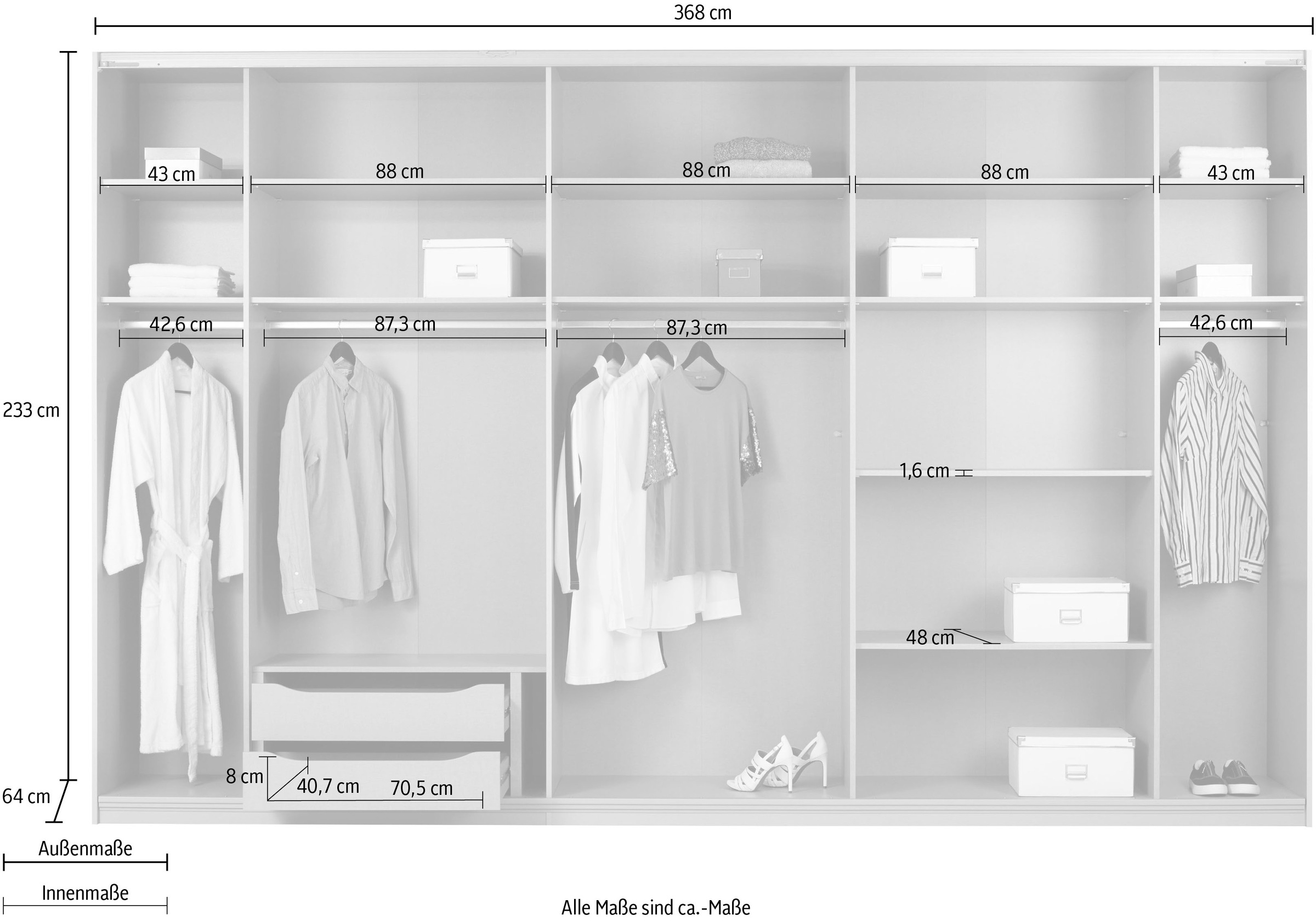 rauch Schwebetürenschrank »Kleiderschrank Schrank Garderobe Schlafzimmerschrank TUBONA«, mit umfangreicher Innenausstattung und Passepartout MADE IN GERMANY