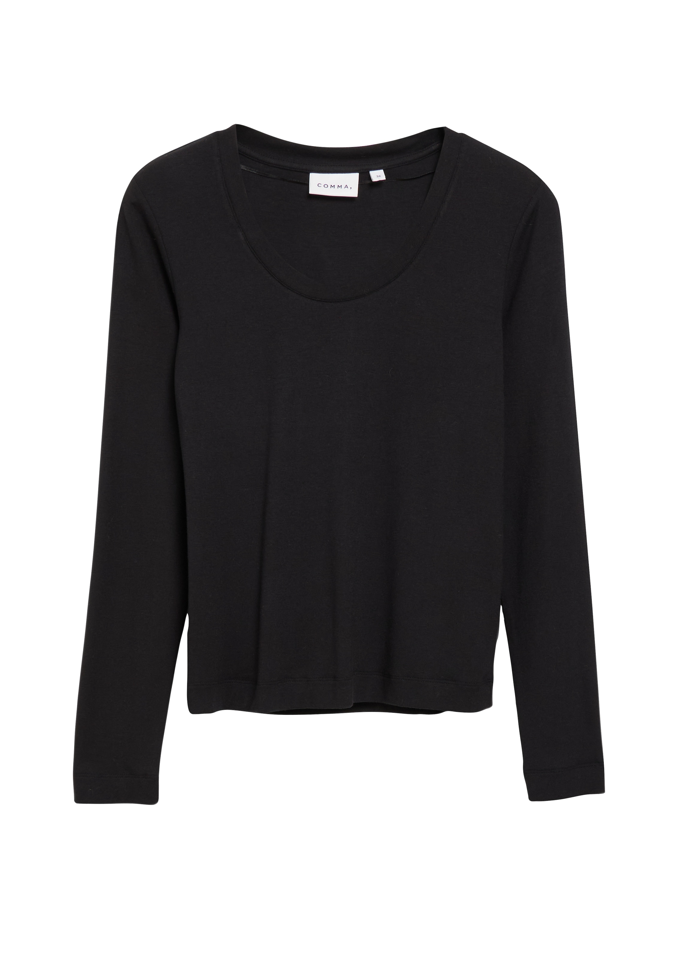 Comma Langarmshirt mit tiefem Rundhals / Viskose-Stretch
