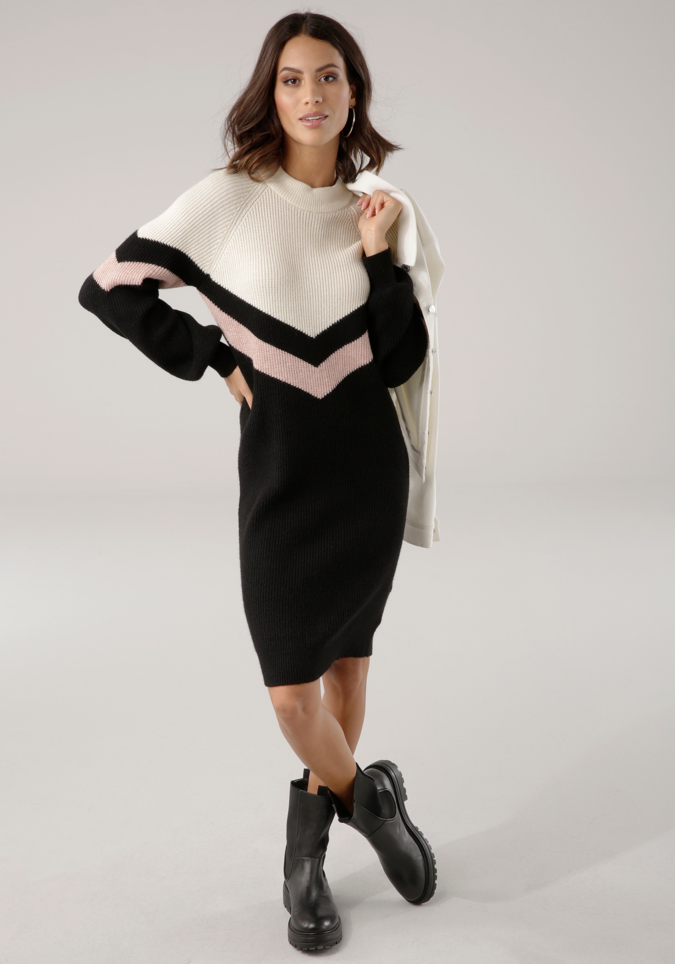 Laura Scott Strickkleid, figurbetonter Schnitt, aus elastischem Strickstoff, Langarm