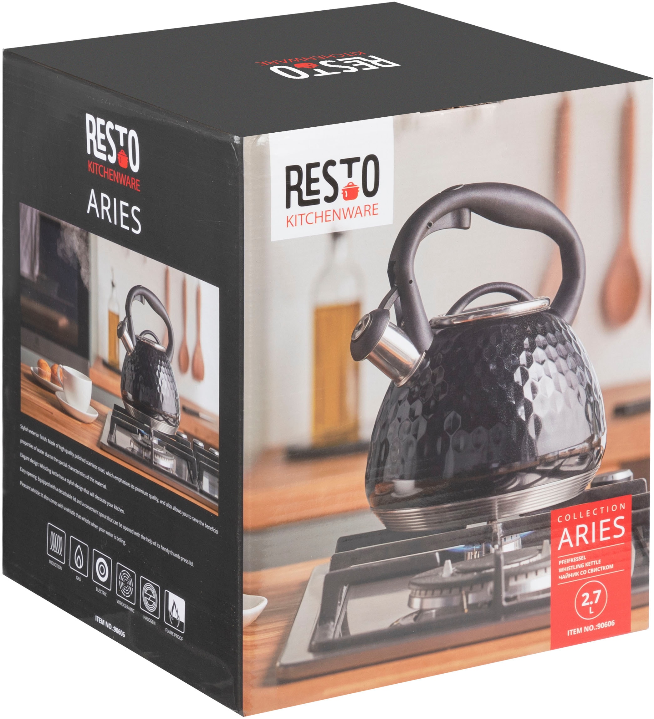 RESTO Kitchenware Wasserkessel »Aries, Flötenkessel 2,7 l, mit 3D-Design, im Geschenkkarton« 1 Stk. tlg. Edelstahl