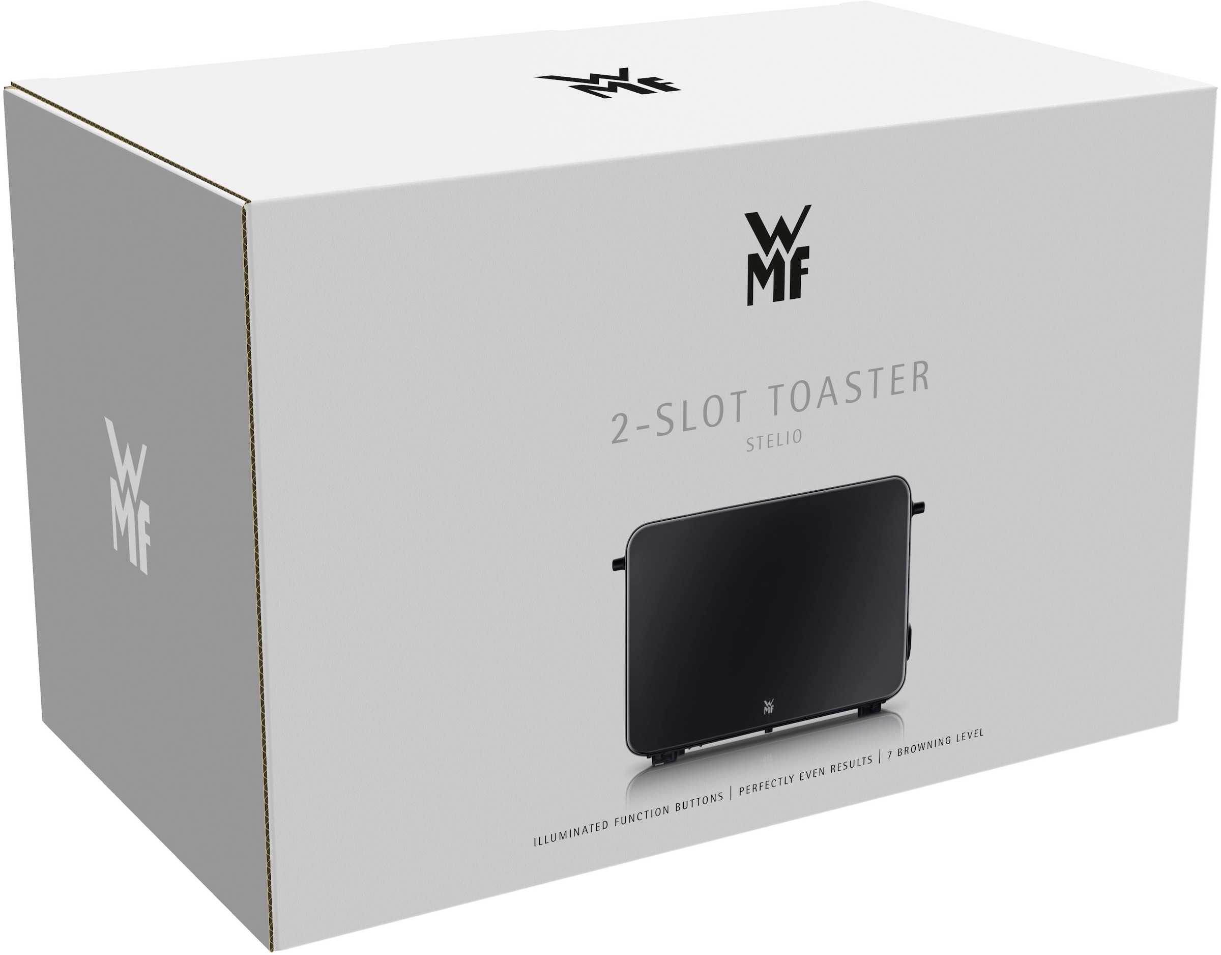WMF Toaster »Stelio Deep Black«, 2 kurze Schlitze, 900 W, 7 Bräunungsstufen, Cromargan, Brotzentrierung, Brötchenwärmer, 900 W