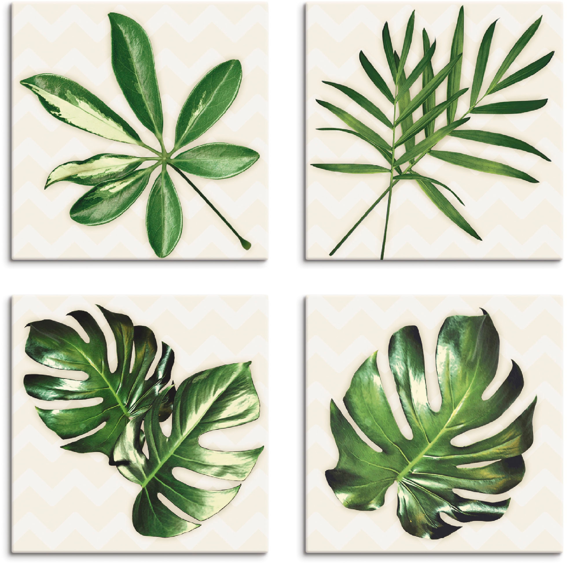 Artland Leinwandbild »Blätter mit Muster«, Blätter, (4 St.), 4er Set, verschiedene  Größen auf Rechnung bestellen