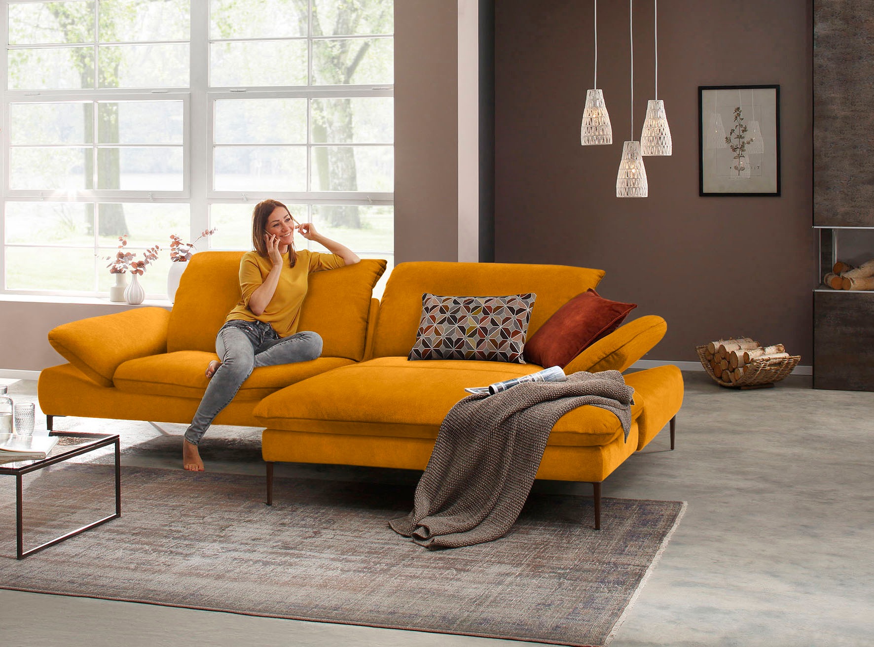 W.SCHILLIG Ecksofa »enjoy&MORE, Designsofa, elegant und bequem, L-Form«, Sitztiefenverstellung, Füße bronze pulverbeschichtet, Breite 294 cm