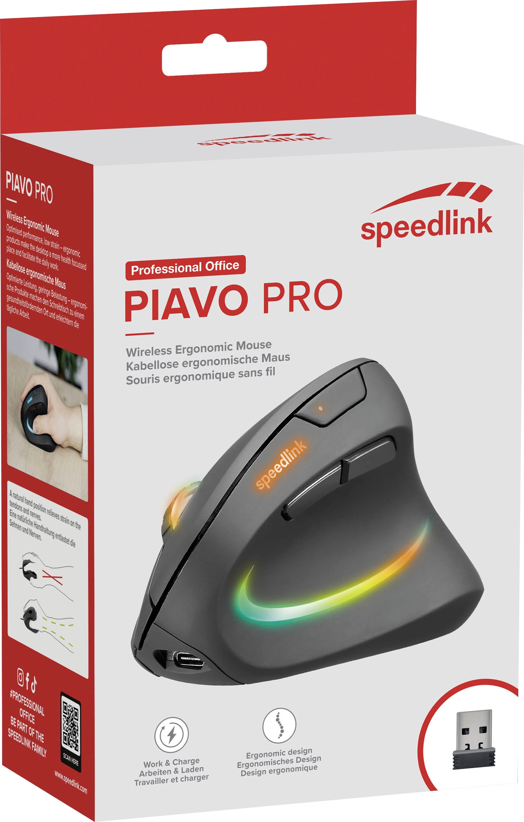 Speedlink ergonomische Maus »PIAVO PRO Illuminated Rechargeable Vertical«, kabellos