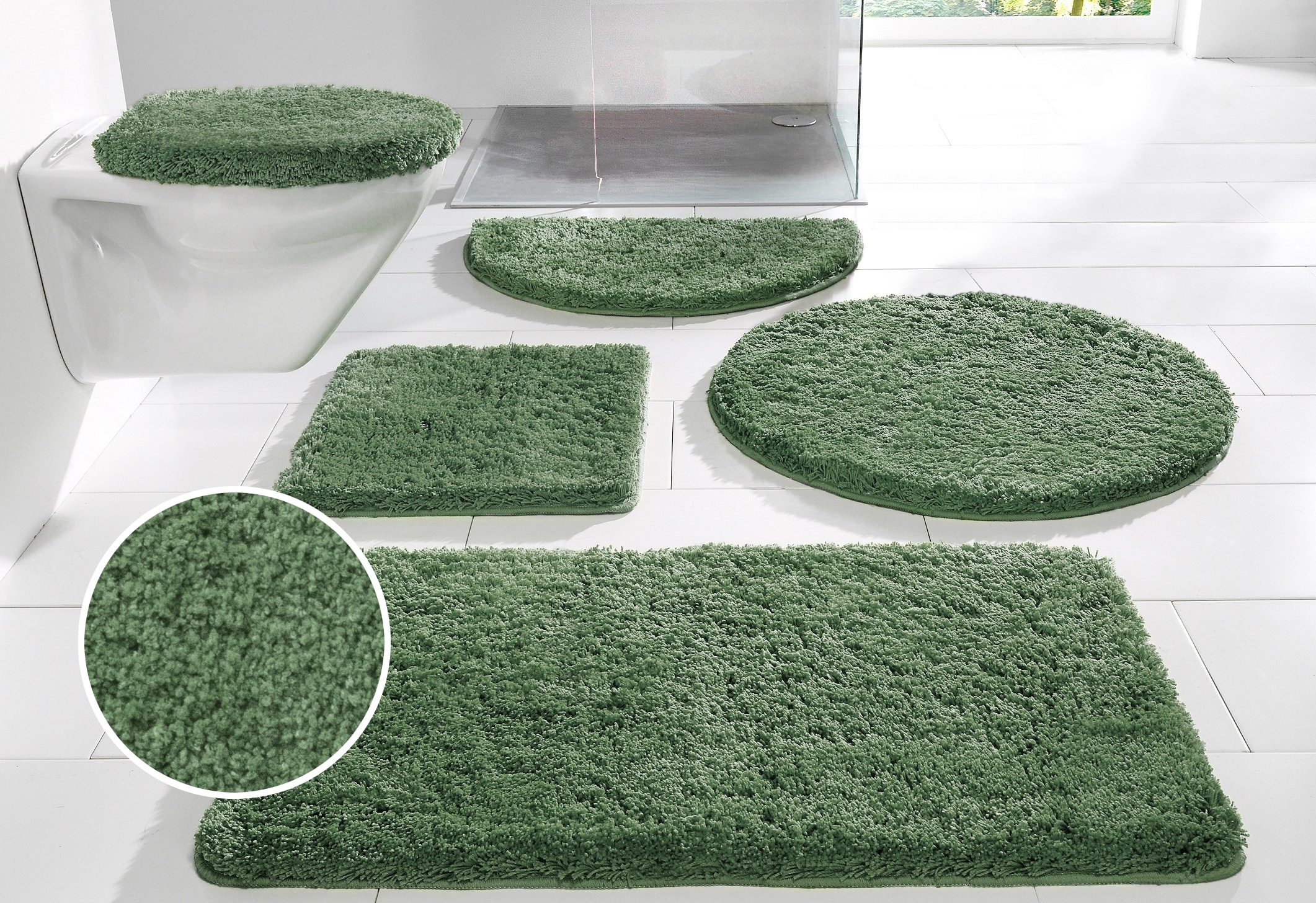 my home Badematte »Sanremo, Badvorleger, Badezimmer Teppich, sehr weich«, rutschhemmend beschichtet, fußbodenheizungsgeeignet-schnell trocknend, Badteppich, unifarben, rechteckig, rund & als 3-tlg. Set erhältlich