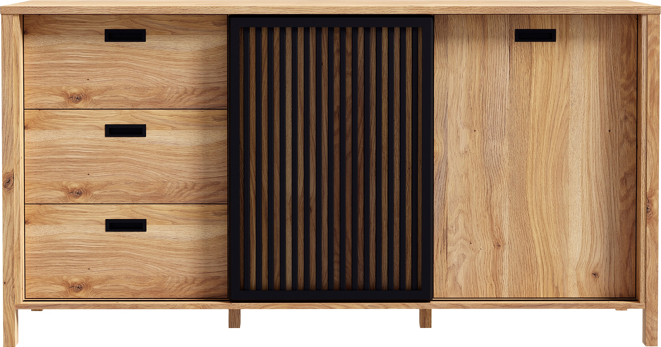 FORTE Sideboard »Jytana«, Breite 174,8 cm, Tür mit Lamellenoptik, Mauvella Eiche / Schwarz
