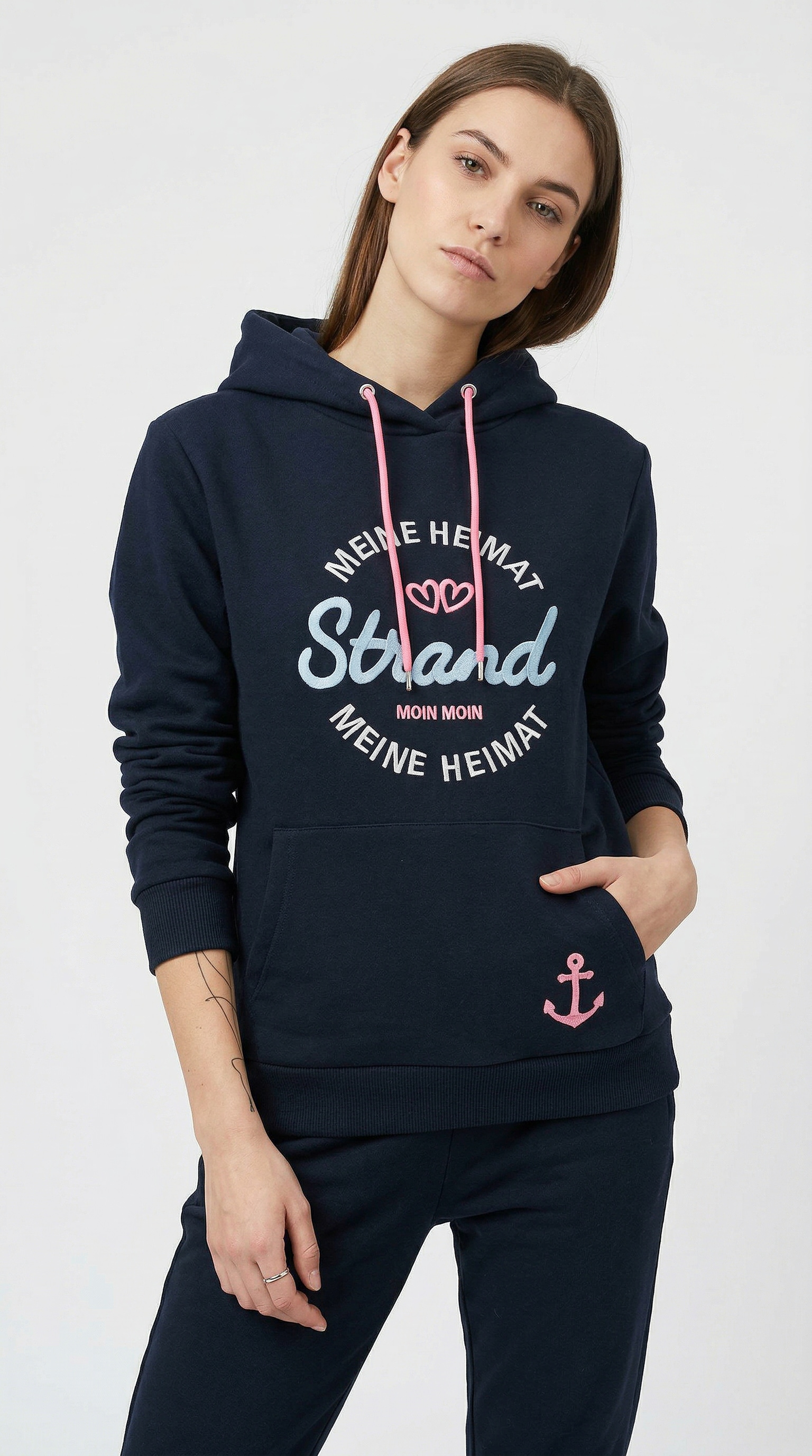 Zwillingsherz Hoodie »"Meine Heimat"«, mit aufgesticktem "Strand"-Schriftzug vorne und hinten
