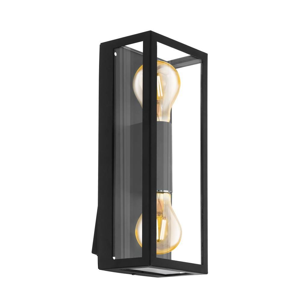 EGLO Wandleuchte »ALAMONTE 1 Wandlampe, Stahl, Glas, IP44, E27, Außenlampe, Garten Lampe«, 2 flammig, Leuchtmittel E27 | ohne Leuchtmittel, Wand-/Deckenleuchte, L15 x H38 x AL10 cm, schwarz, 2X60W exkl.
