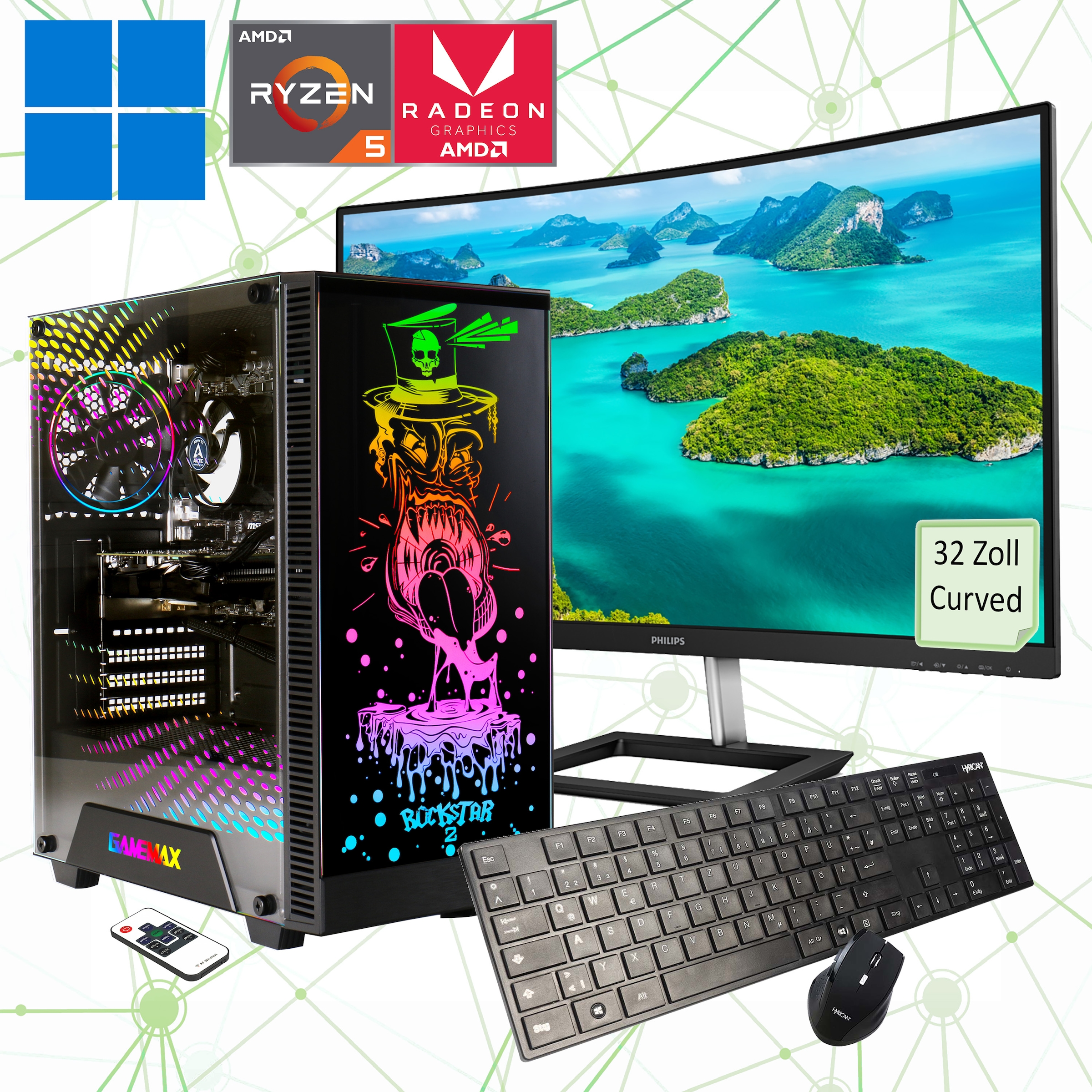 Gaming-PC-Komplettsystem »Rockstar SET2464«, Windows 11,inklusive 32" Curved Monitor...