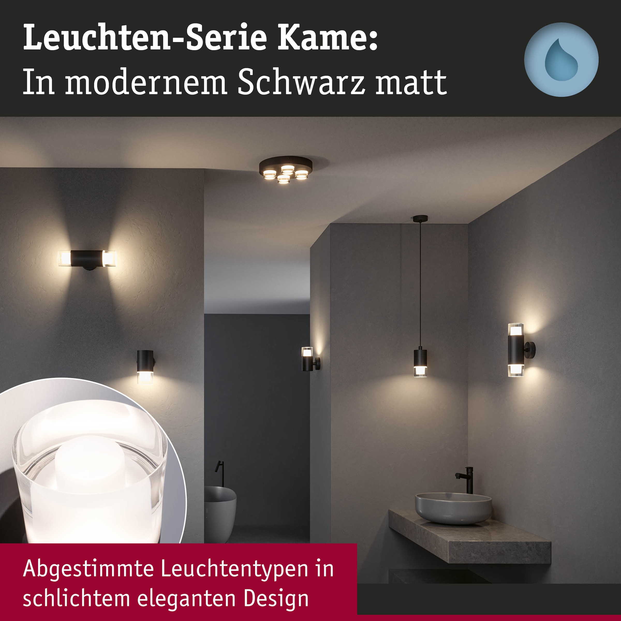 Paulmann Wandleuchte »Selection Bathroom Wand-/Deckenleuchte Kame IP44 Signalschwarz« 1 Stk. Warmweiß