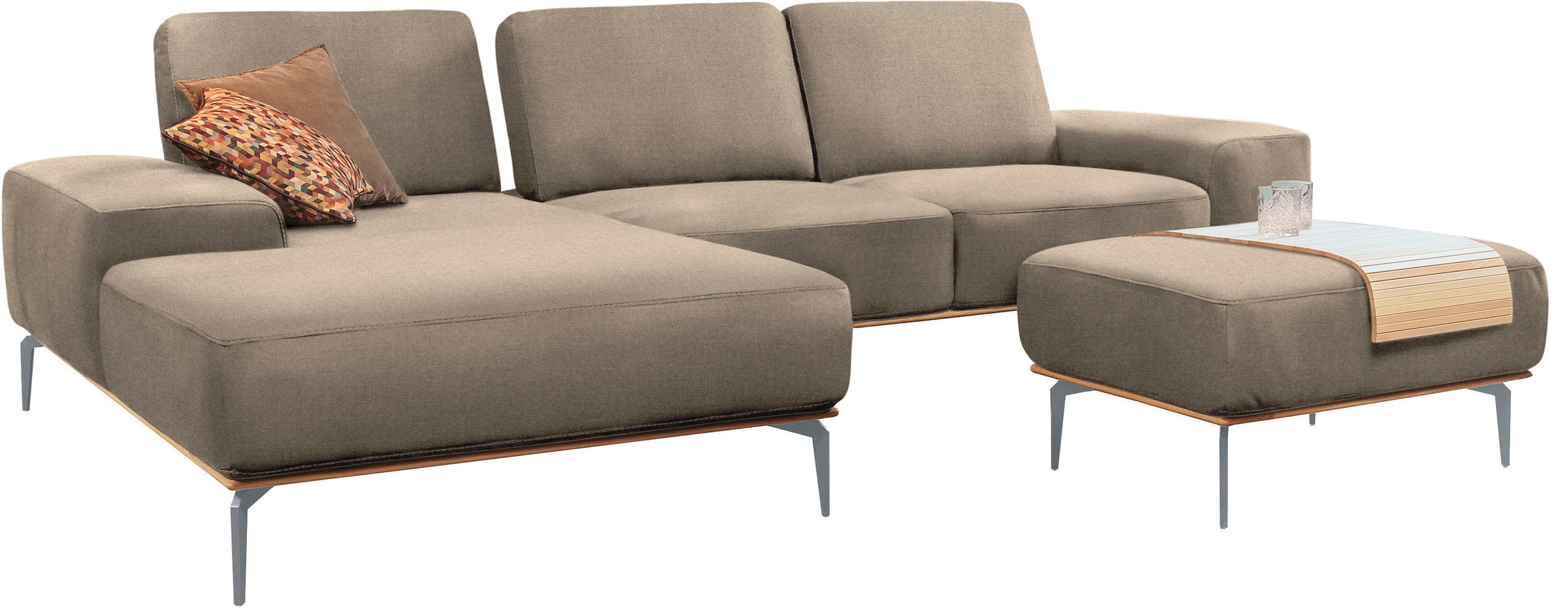 W.SCHILLIG Polsterhocker »run« mit elegantem Holzsockel, Füße in Silber matt, Breite 75 cm