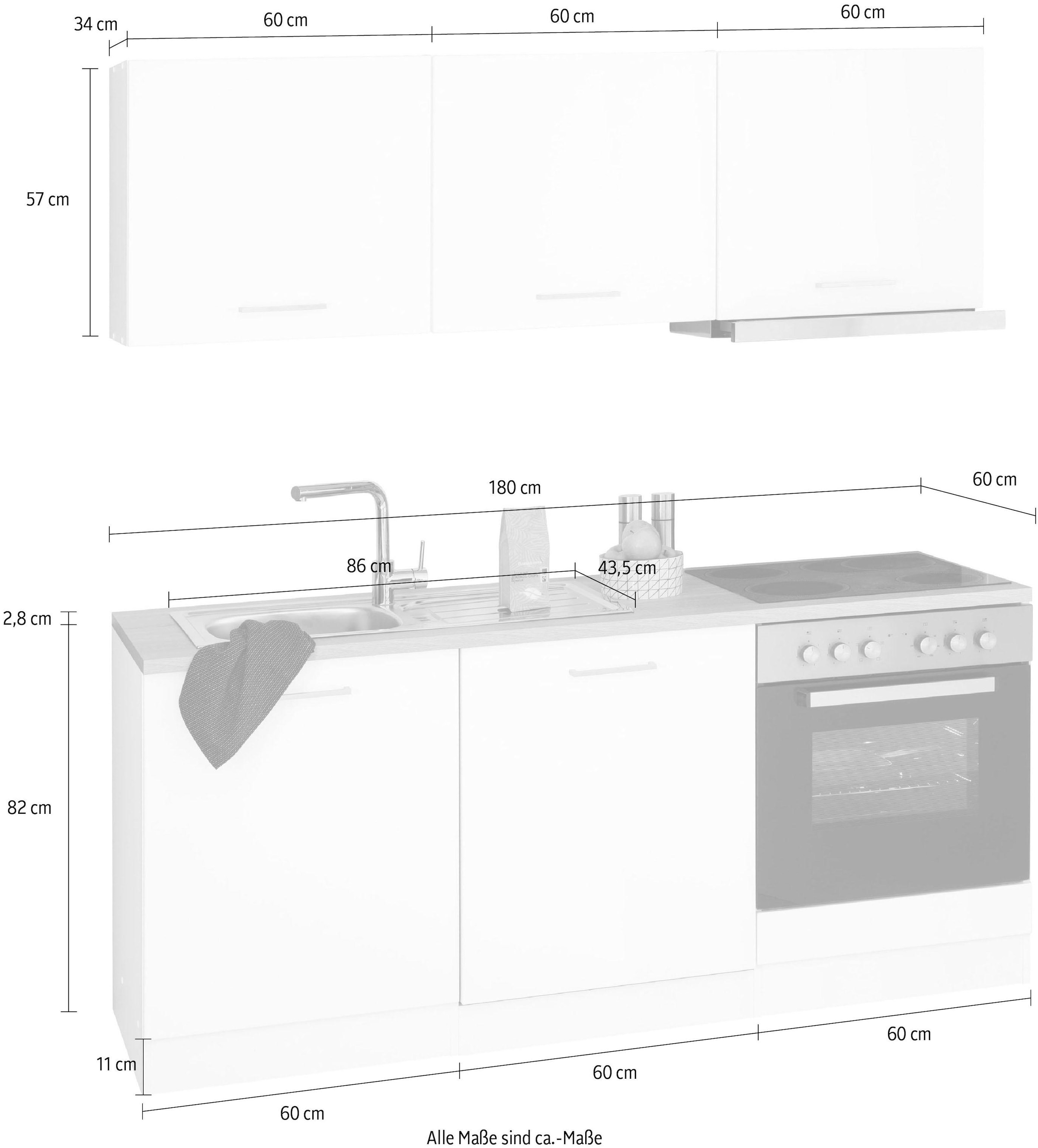 HELD MÖBEL Küchenzeile »Visby«, mit Breite E-Geräten, 180 cm, bequem kaufen Geschirrspülmaschine inkl