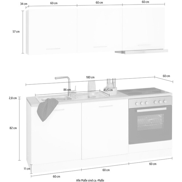 HELD MÖBEL Küchenzeile »Visby«, mit E-Geräten, Breite 180 cm, inkl.  Geschirrspülmaschine bequem kaufen