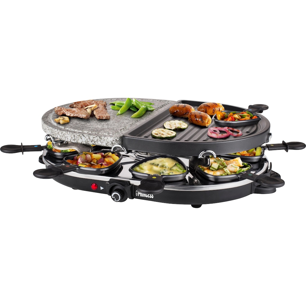 PRINCESS Raclette »8 Oval Stone & Grill Party - 162710«, 8 St. Raclettepfännchen, 1200 W