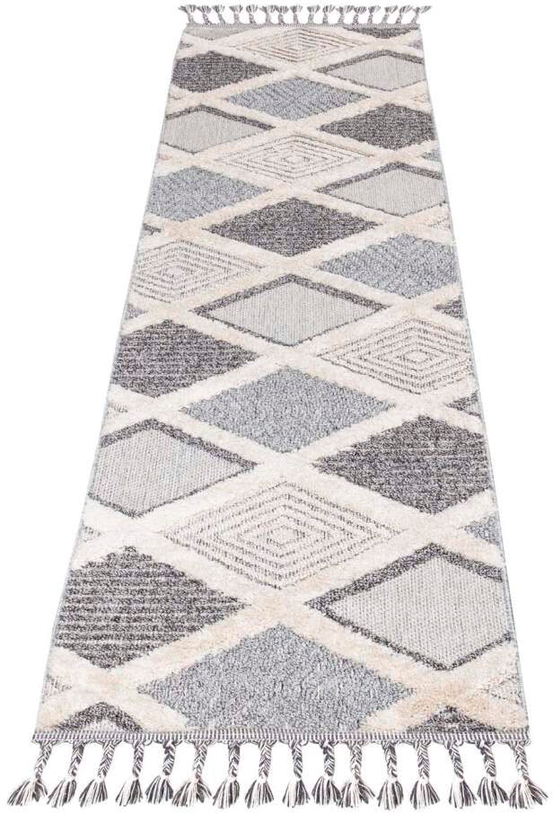 Carpet City Hochflor-Teppich »Valencia 731«, rechteckig, 20 mm Höhe, Läufer, Boho-Stil, 3D-Effekt, Raute, Hoch-Tief-Struktur, mit Fransen