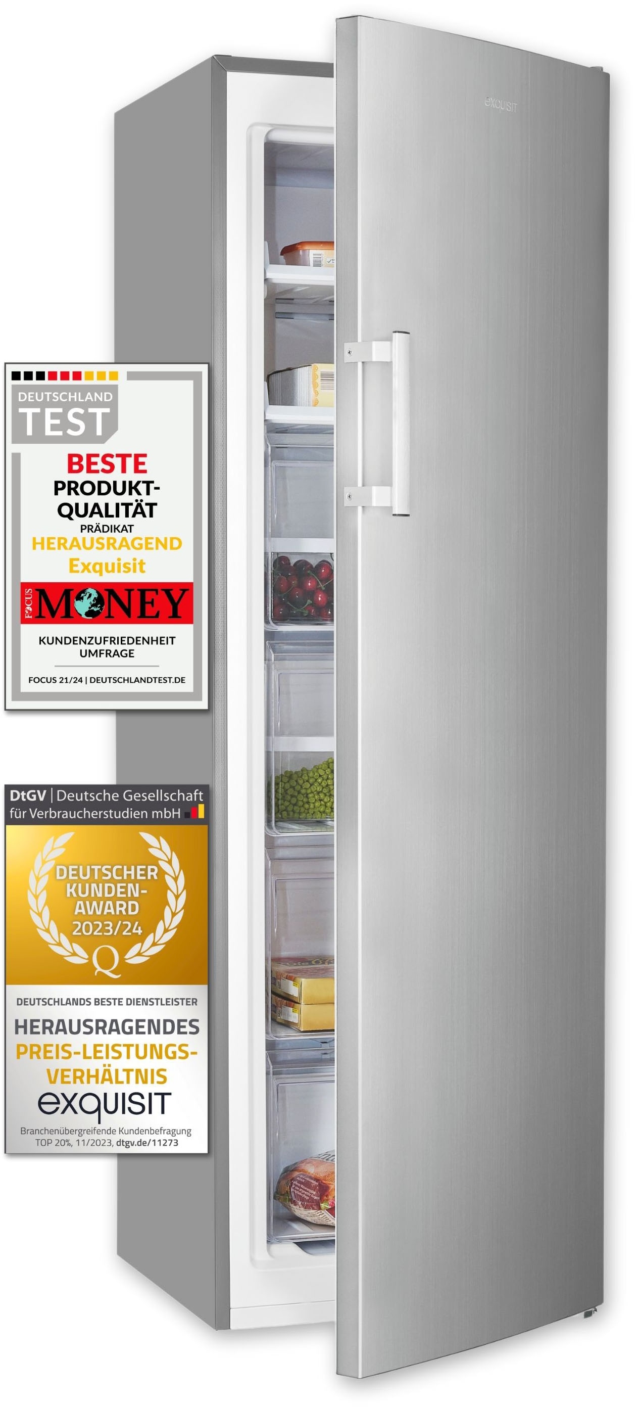 exquisit Gefrierschrank »GS271--H-040E inoxlook«, 171 cm hoch, 54,5 cm breit, Digitale Kontrolle