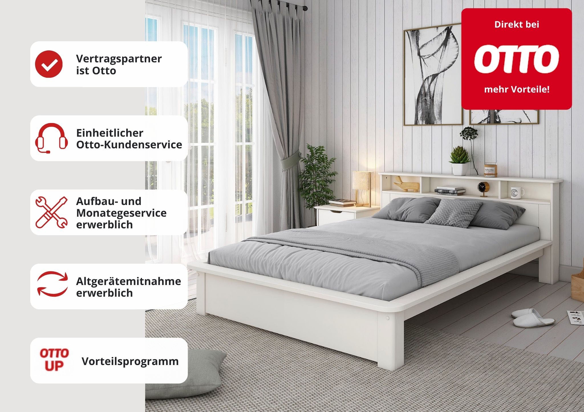 OTTO home Massivholzbett »"KERO"Stauraum im Kopfteil« zertifiziertes Massivholz (Kiefer), optional mit Schublade