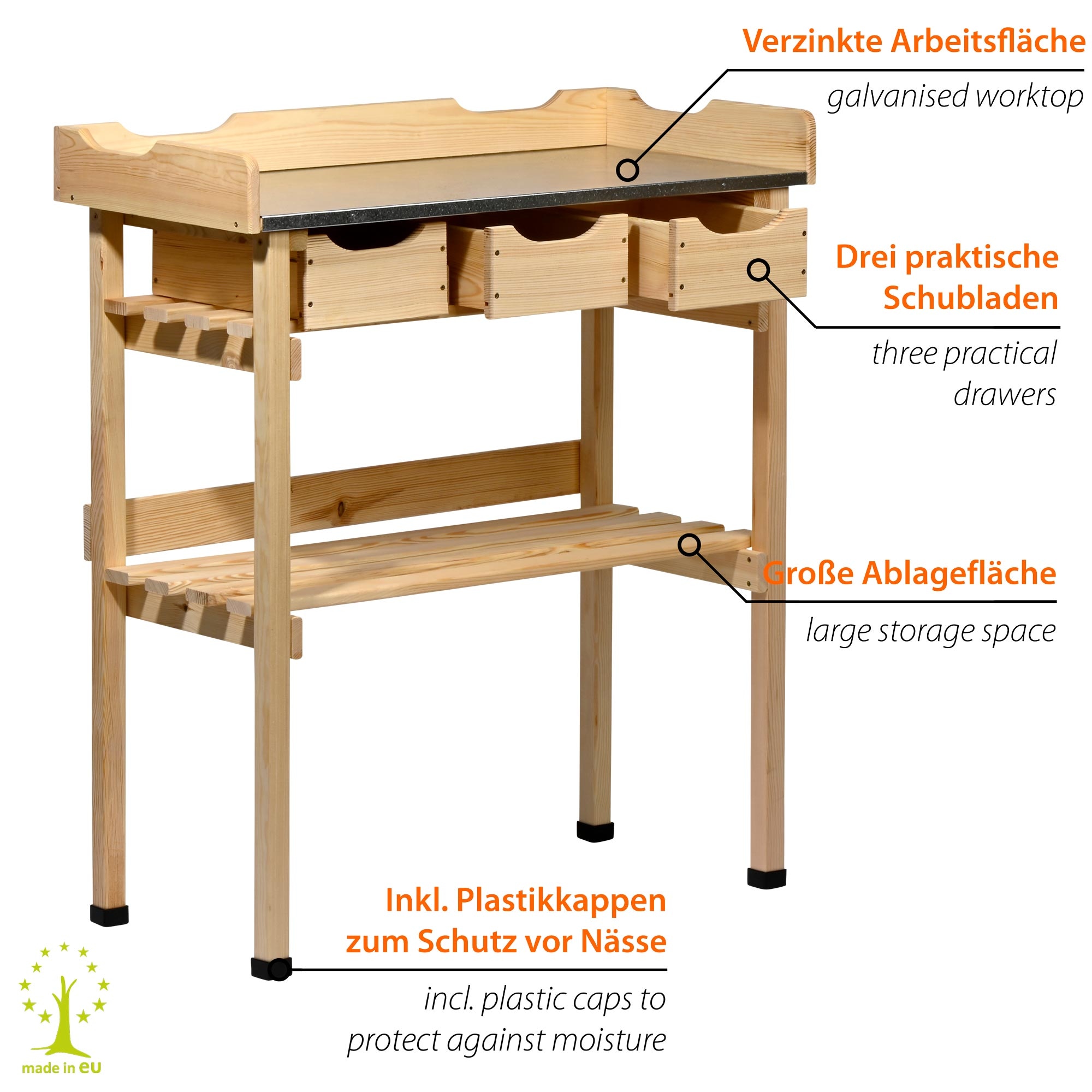 dobar Pflanztisch »Pflanztisch mit 3 Schubladen, Natur«